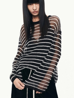 Striped Open Knit Sweater Relaxed Wearable All-Day Knitwear
