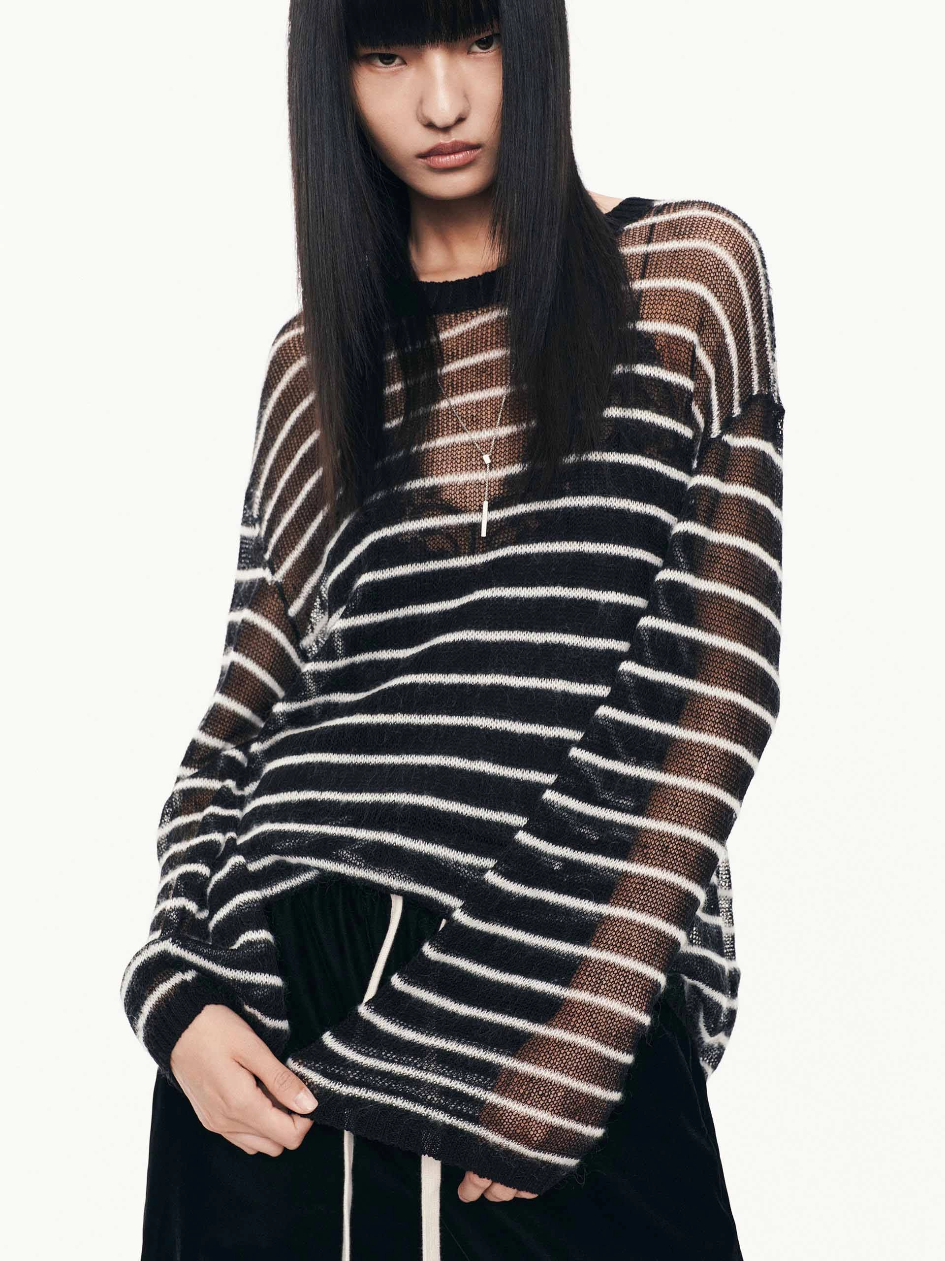 Chilly Season Wear Striped Open Knit Sweater