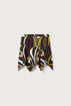 Modern Combo Contrast Panel Marmo Print Asymmetrical Mini Skirt