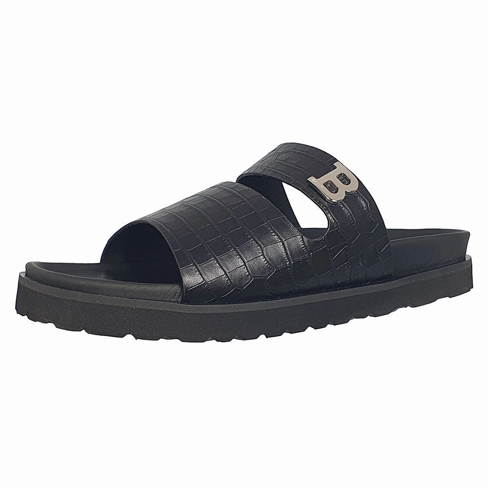 Grip Safe Vegan Leather Option Bally Syxten 6302328 Men's Black Embossed Calf Leather Sandals