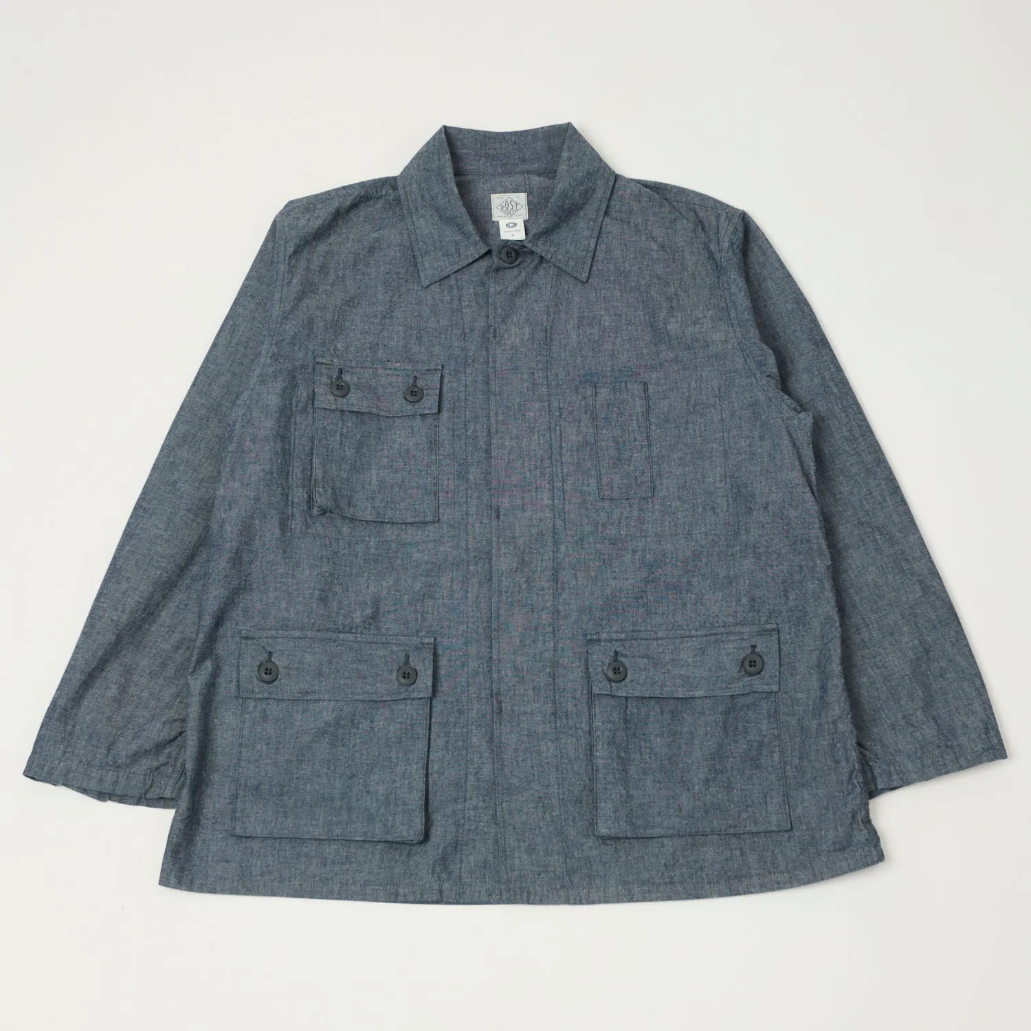 Non Restrictive Movement Morning Commute Gear Post Overalls Chambray 'BDU' Field Jacket - Indigo