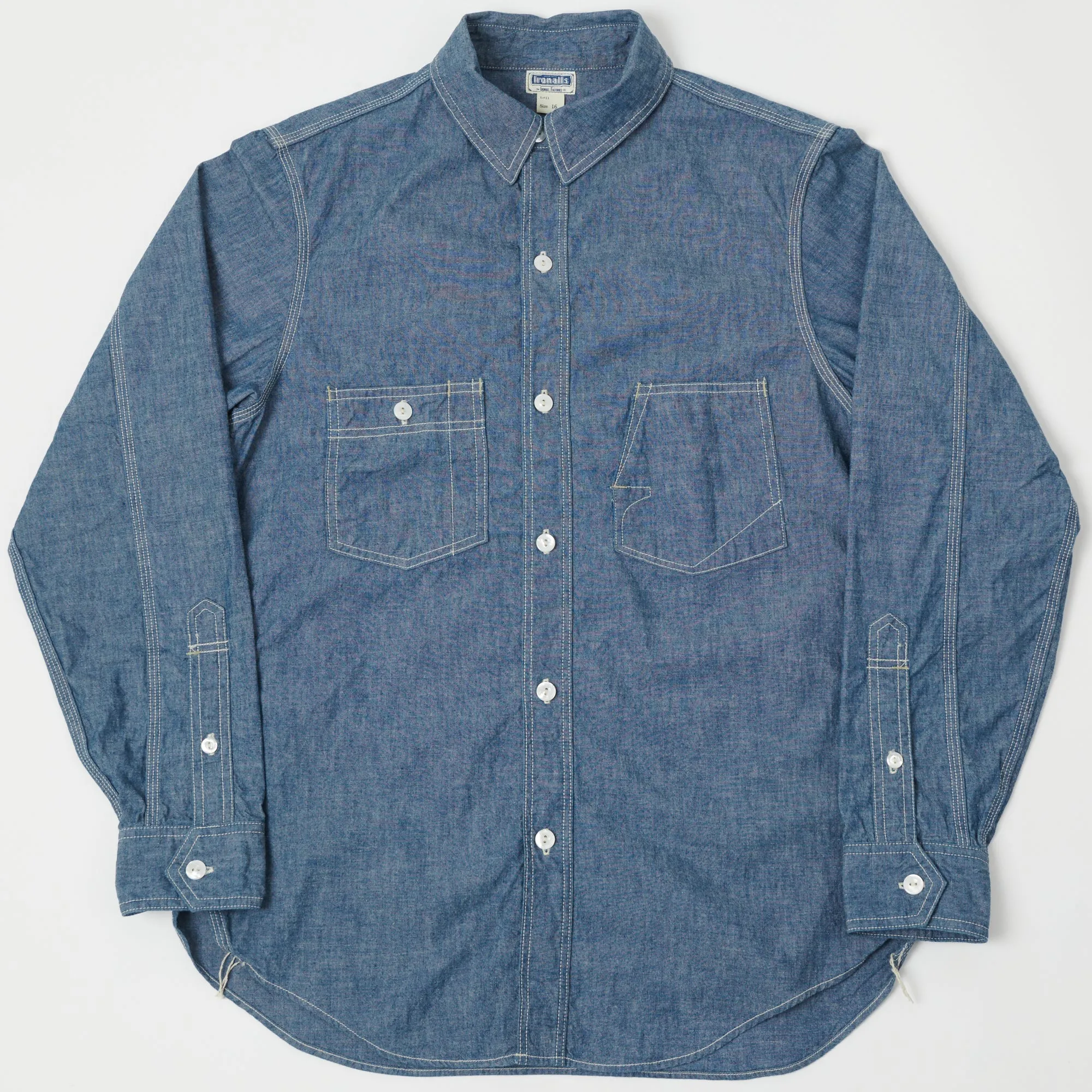 natural fiber Freewheelers & Co Ironalls Long Sleeve Work Shirt - Indigo Chambray