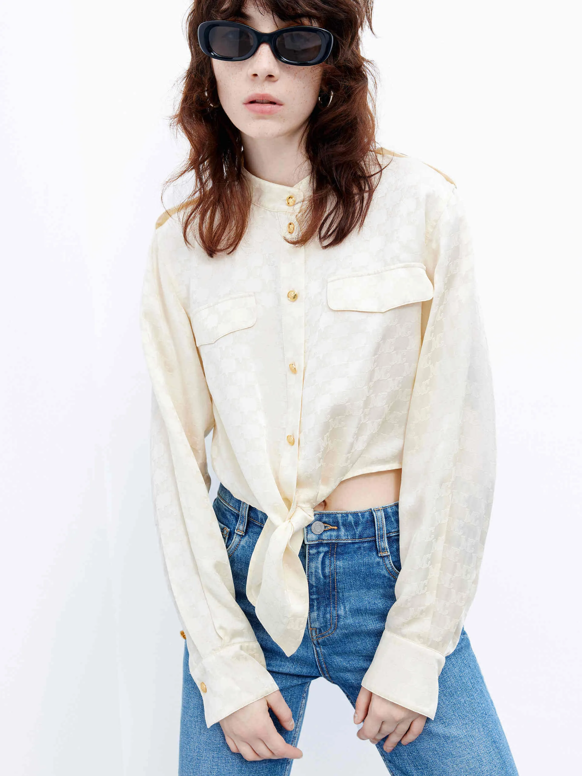 Tie Front Jacquard Shirt All-Occasion Wear