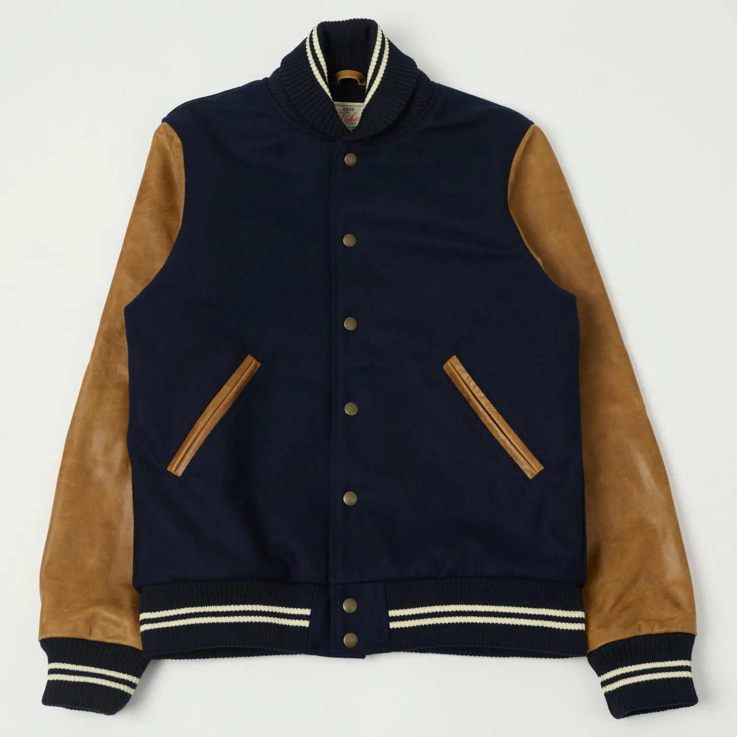 Dehen 1920 Varsity Jacket - Dark Navy/Antique Rust Flexible Shoulder OdorResistantTreatment