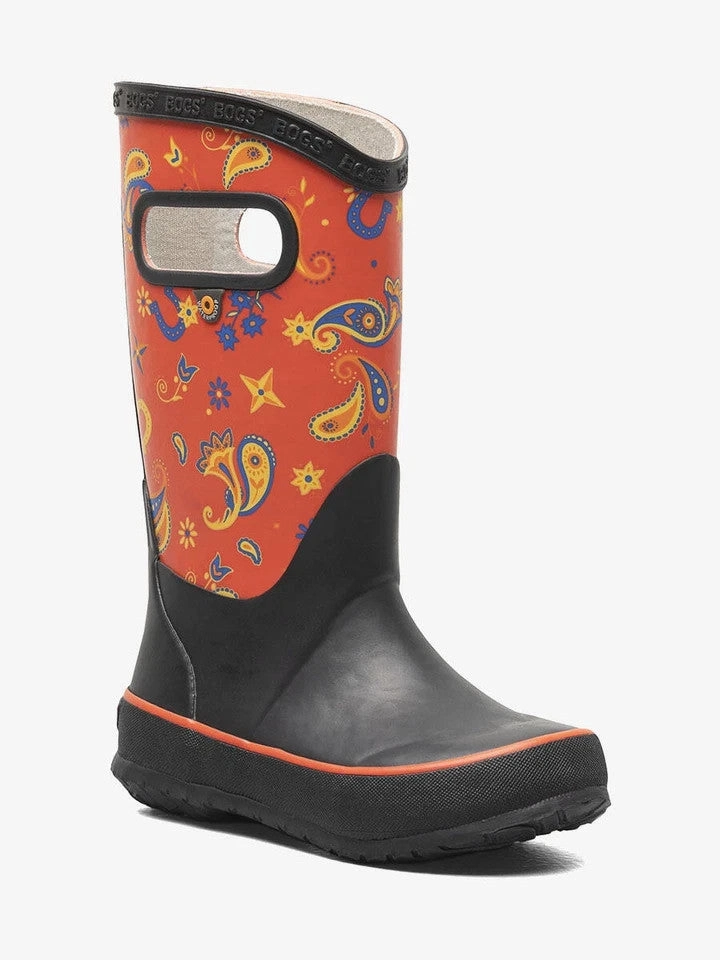 Bogs Rainboot Western 72994-640 Kids Black Red Waterproof Mid Calf JOBB1189 Trek Ready Slip   Resistant Lug