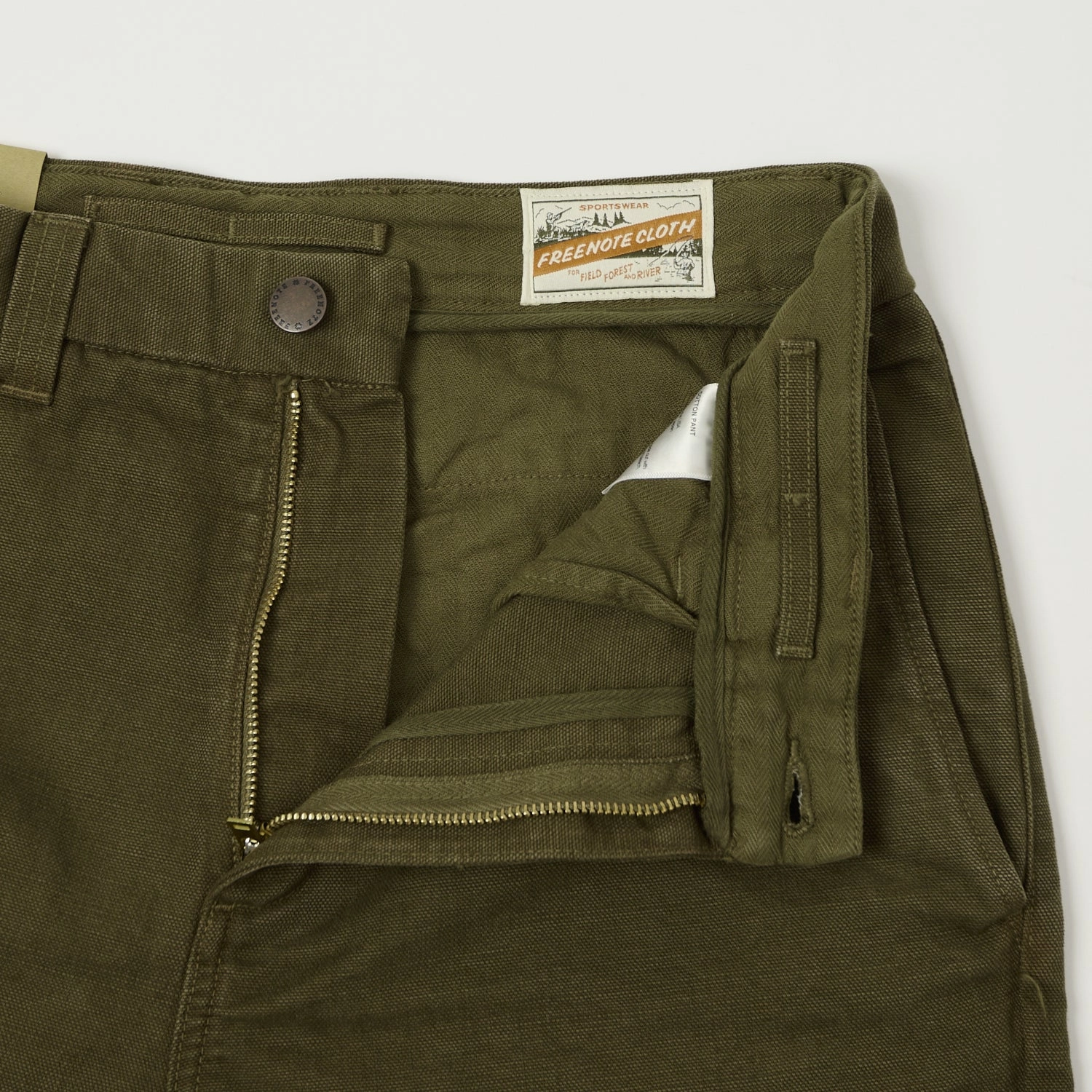 Freenote Cloth Heavyweight 14oz Slub Deck Pant - Army Green Flowy legs Clean Finish