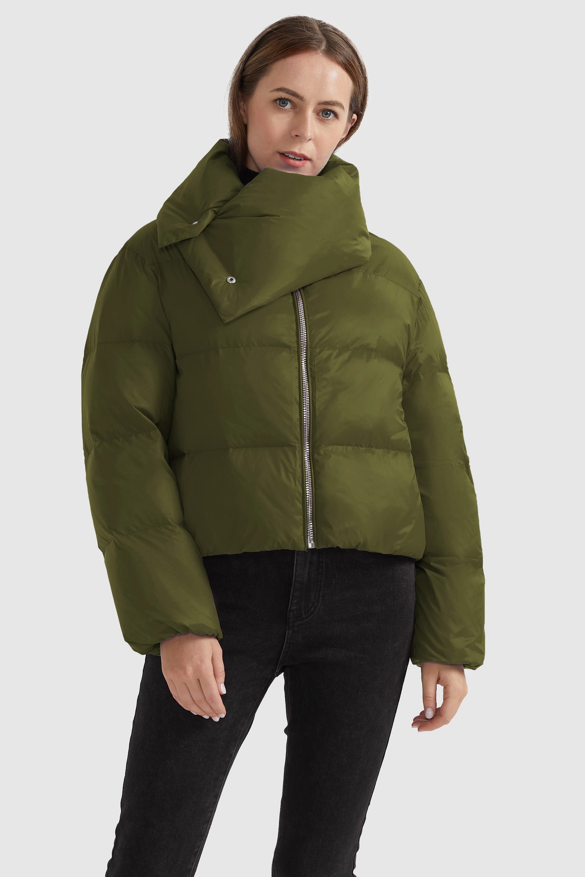 Stylish Puffer Down Coat with Thickened Collar Magnetic Closure System Sleek Outdoor Look