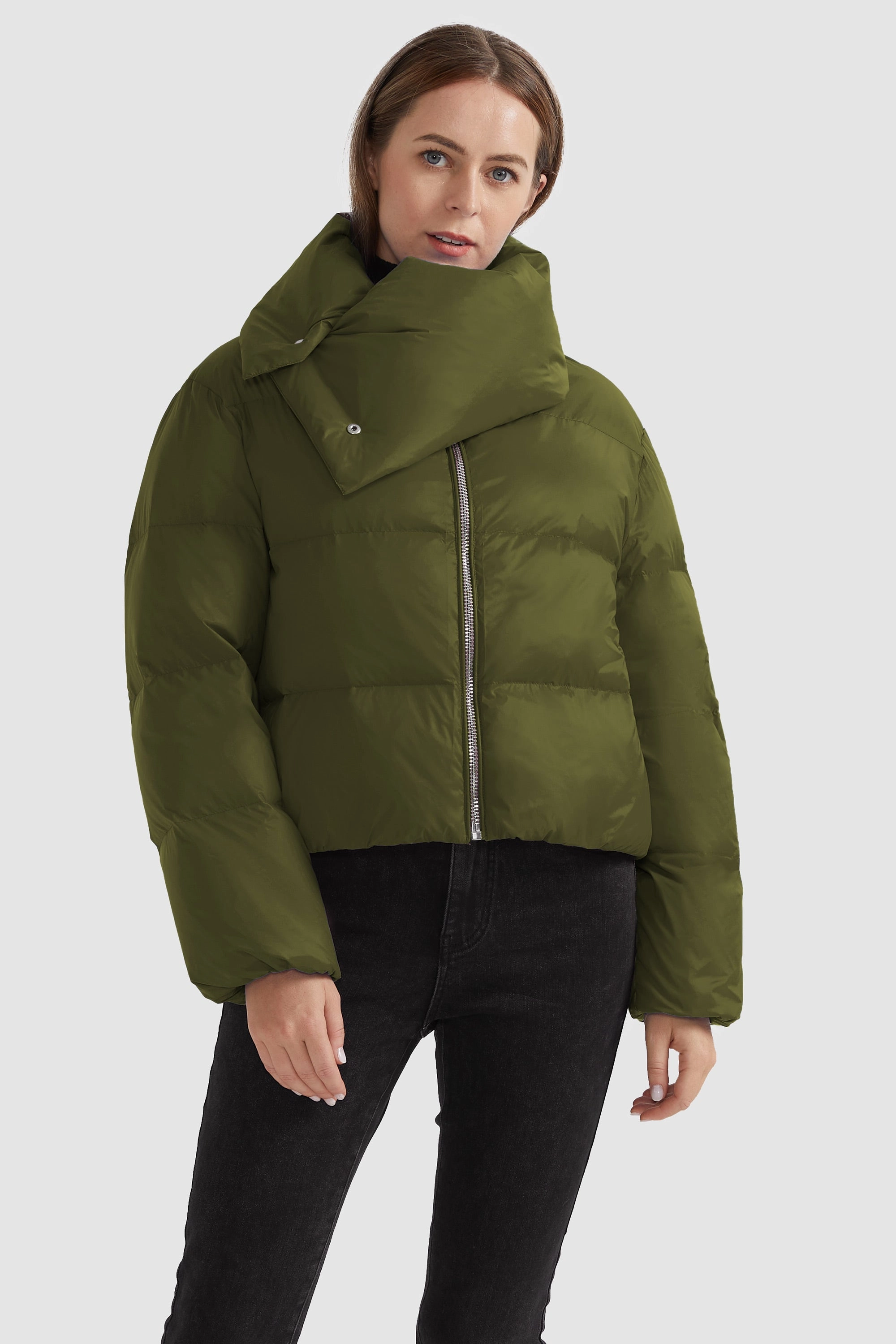 Stylish Puffer Down Coat with Thickened Collar Quick Release Fasteners
