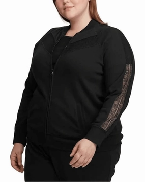 Ralph Lauren Women's Plus Lace Trim Fleece Jacket Black Size 3X | Black High Collar Design