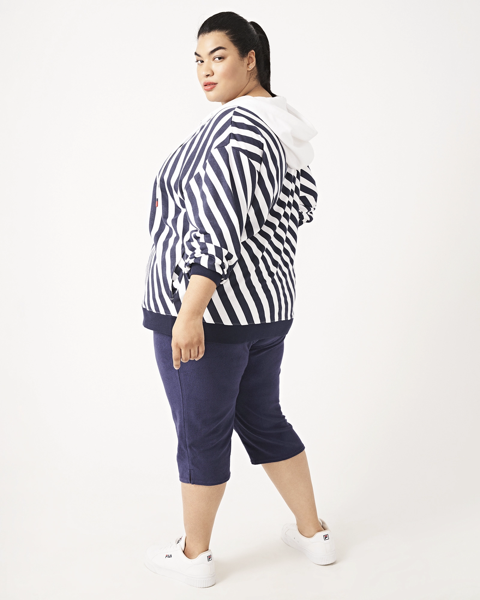 non adjustable Donna Striped Bomber Jacket | White / Navy