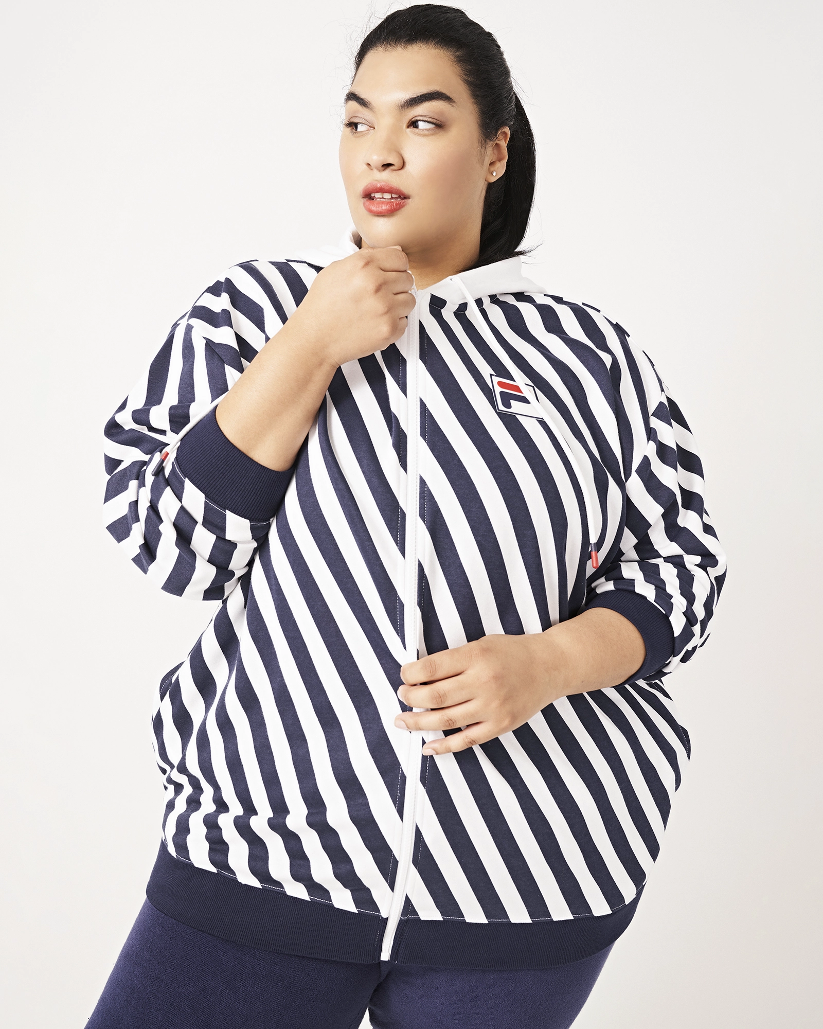 Credit monochromatic Donna Striped Bomber Jacket | White / Navy