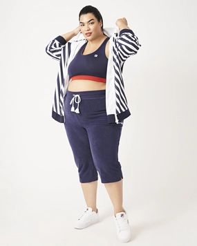 Donna Striped Bomber Jacket | White / Navy Razor Chic