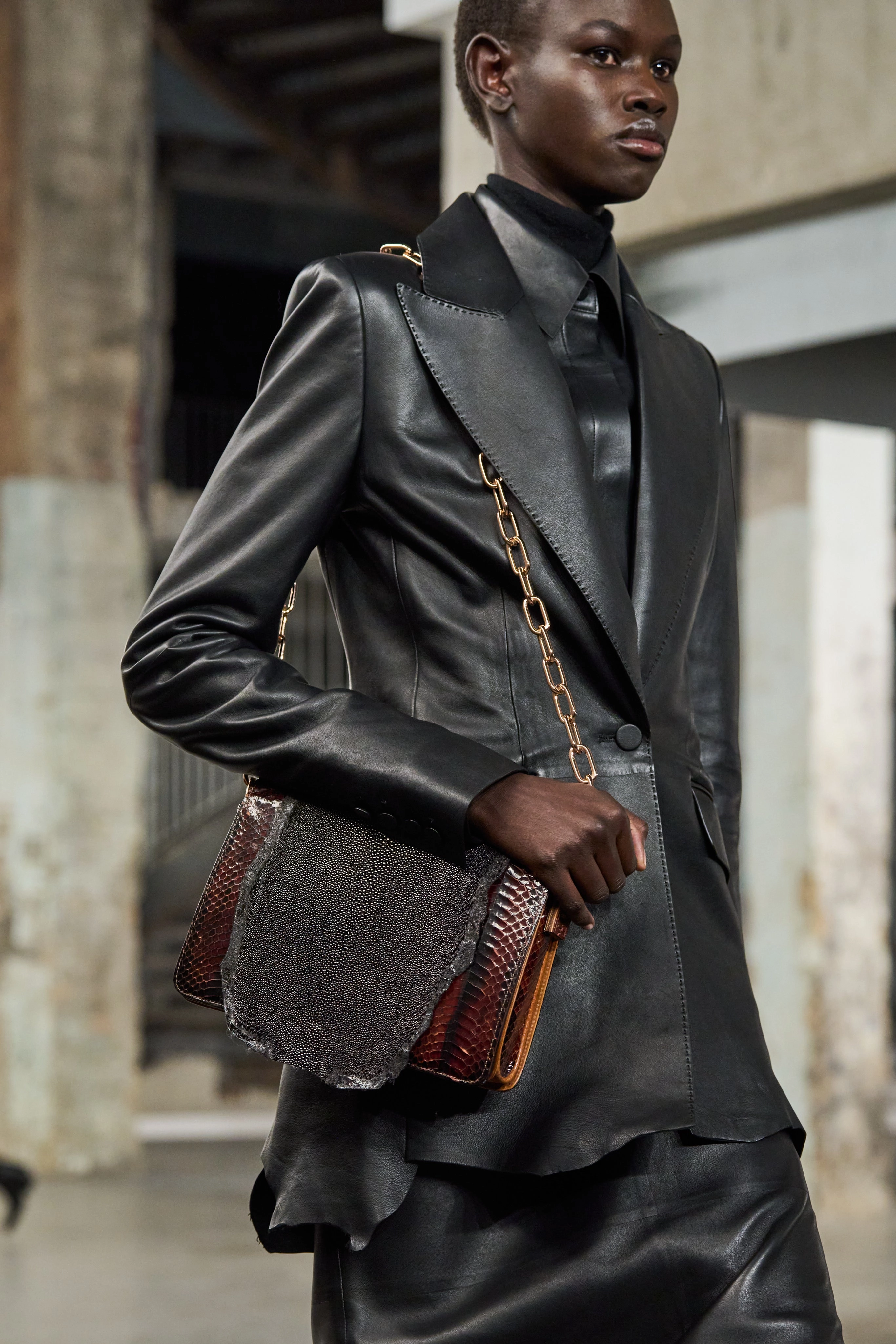 Timeless Fashion Sybel Raw Cut Blazer in Black Soft Leather