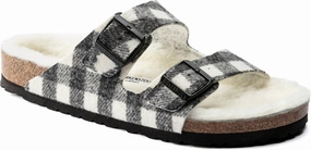 Men's Arizona Wool Shearling Sandal In Plaid White/natural Easy Posture Slip Resistant Grip