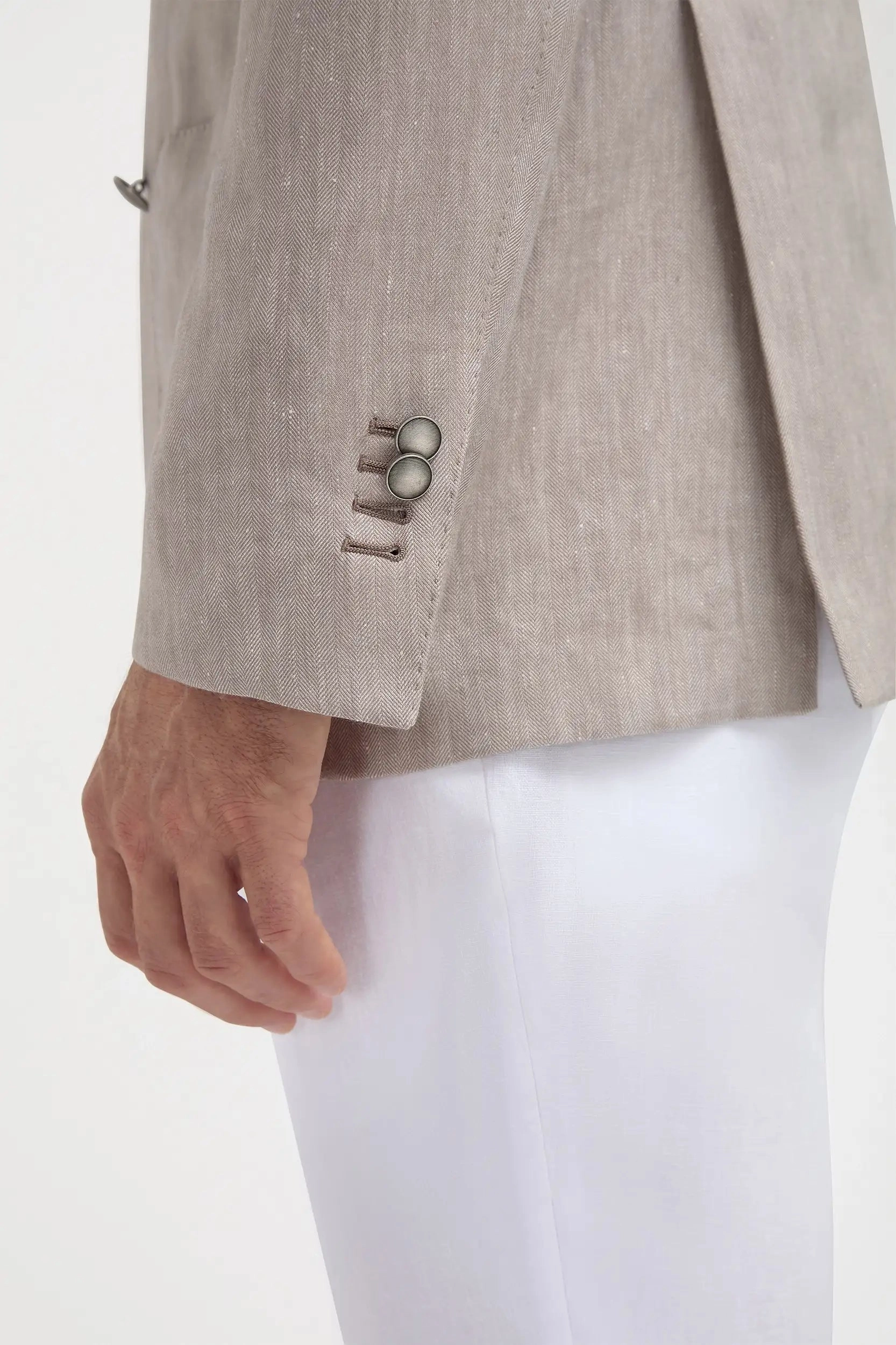 nurses Smooth Zipper Action Taupe herringbone double breasted jacket - Made in Italy