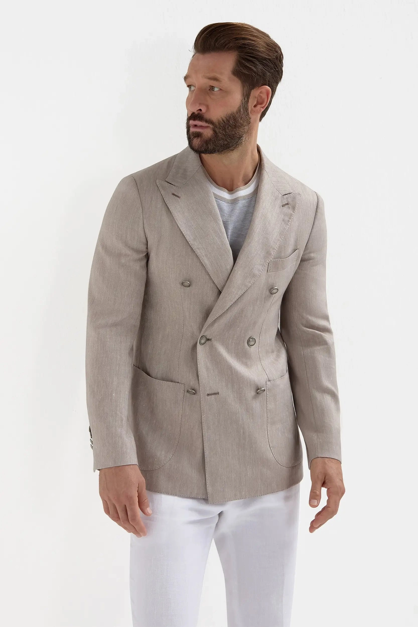 Commend Taupe herringbone double breasted jacket - Made in Italy