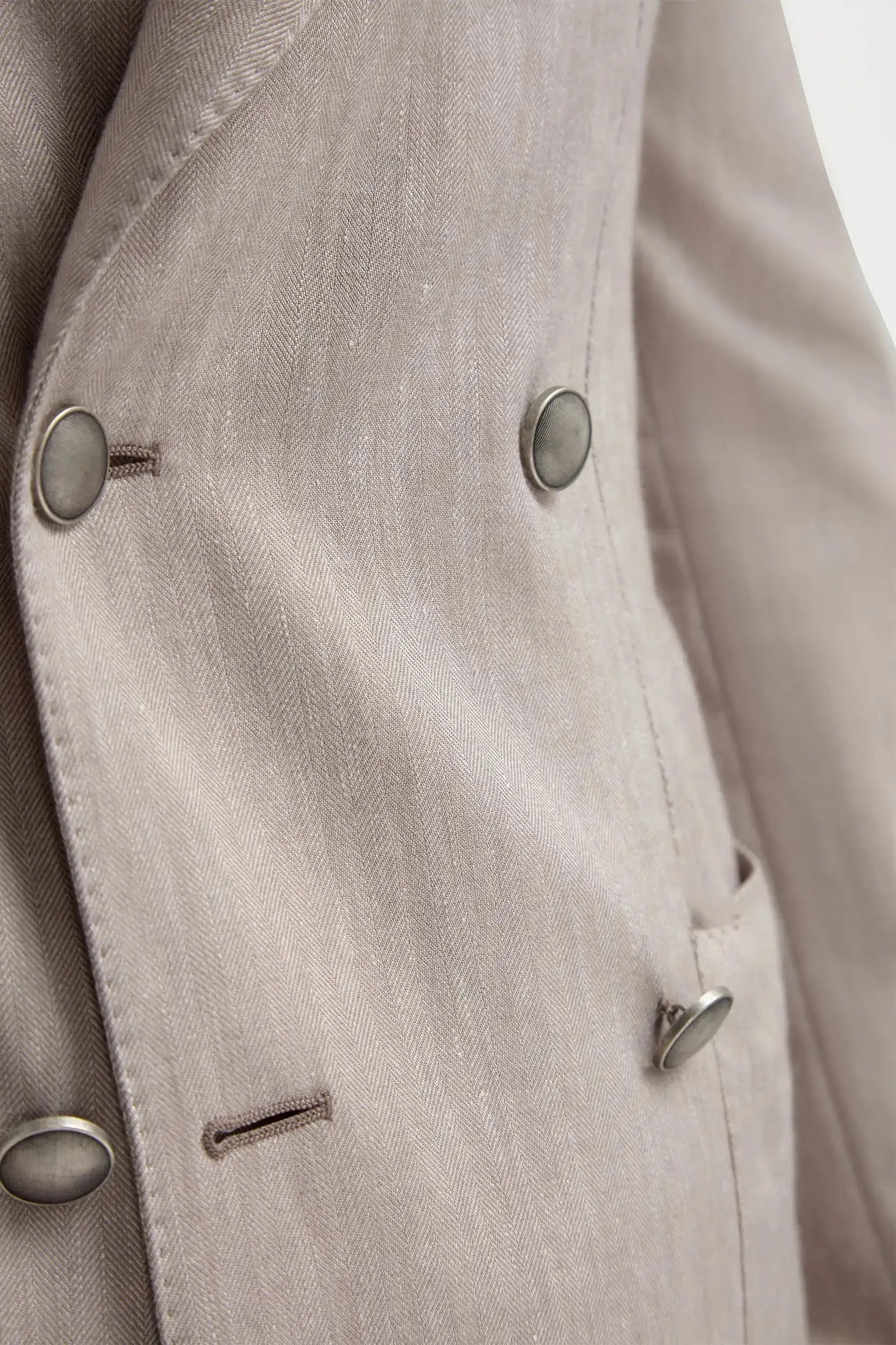 Taupe herringbone double breasted jacket - Made in Italy Mid-layer