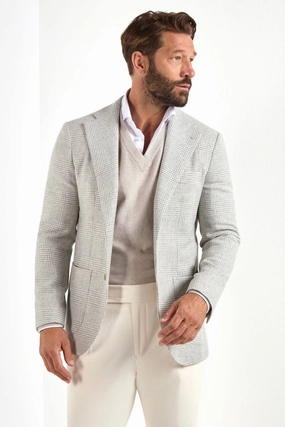 Light grey Prince of Wales jacket - Made in Italy sports practice Barrier Seam Construction