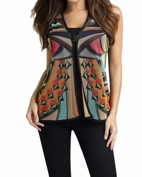 Southwest Long Vest in Black Multi | Black Multi Shawl Trail Comfort