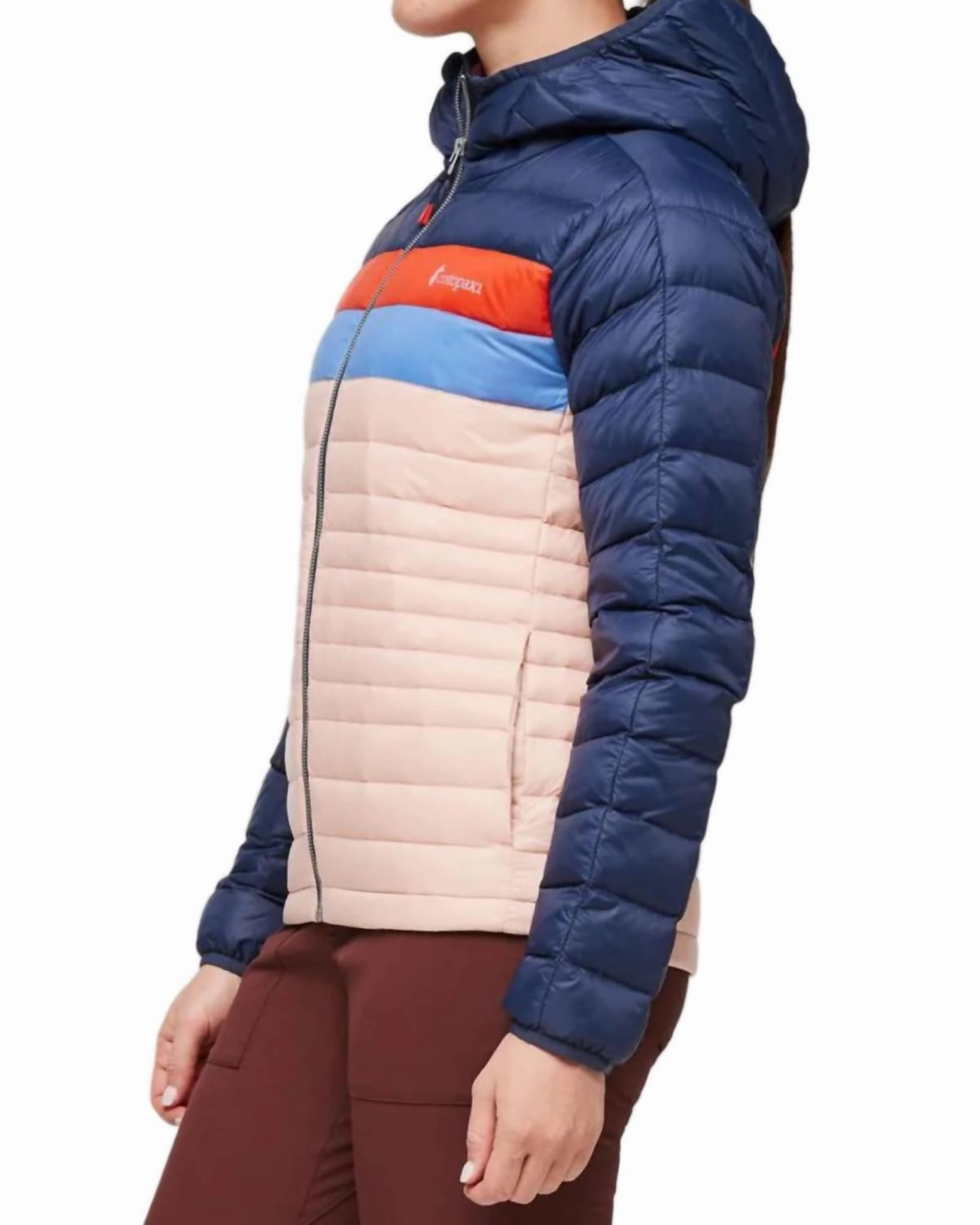 Abrasion Resistant Fabric Knee Length Women's Fuego Hooded Down Jacket in Ink/Rosewood | Ink/Rosewood