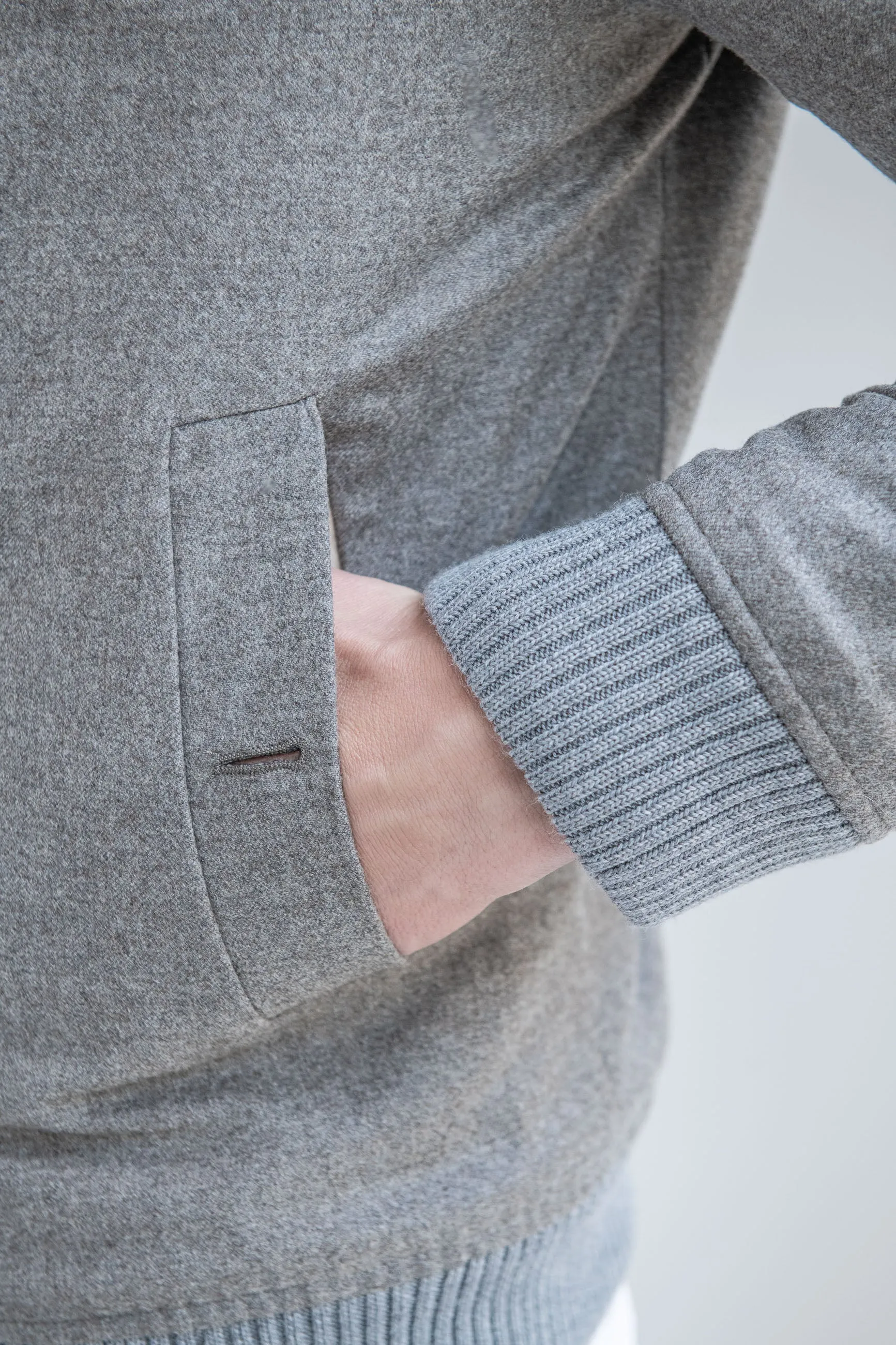 Taupe down bomber in wool & cashmere ?C Made in Italy Breathable Mesh Panels Holiday Trip