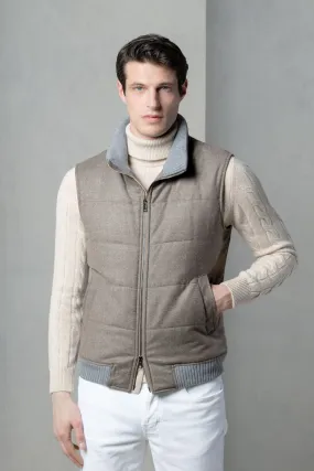 Layer Piece Anti Pill Surface Taupe down vest in wool & cashmere ?C Made in Italy
