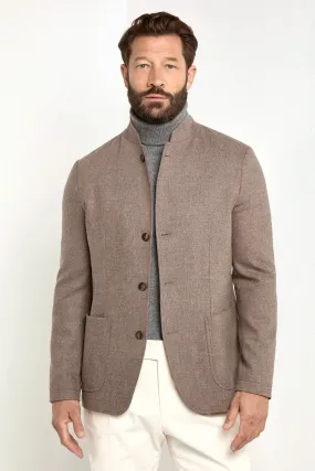 Taupe flannel coreana jacket - Made in Italy Ergonomic Silhouette