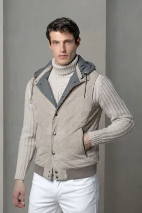 FlexFoldPackaging Hypoallergenic Lining Taupe suede padded vest - Made in Italy