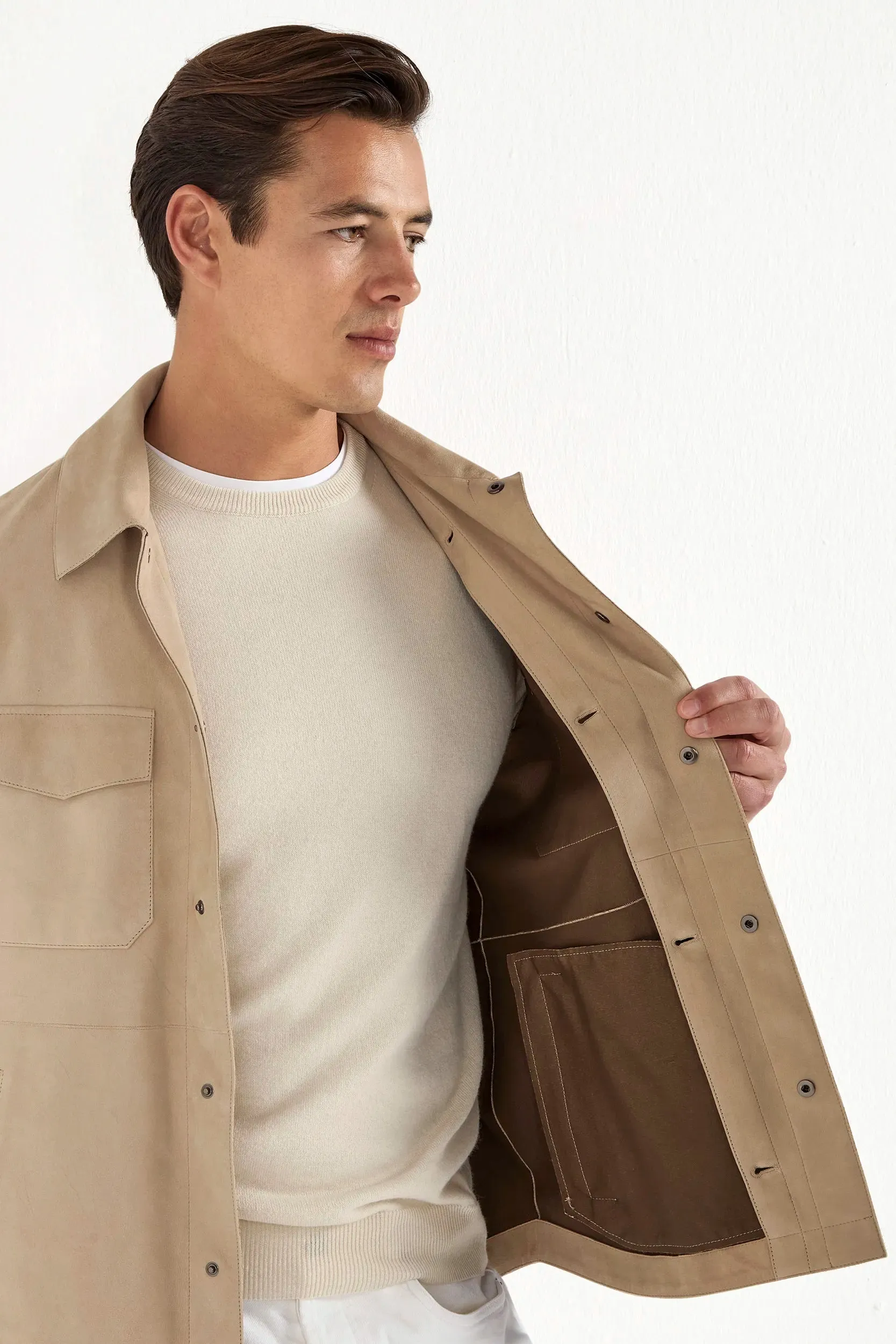 Taupe suede shirt jacket - Made in Italy Breathable City Style Tear Resistant Fabric