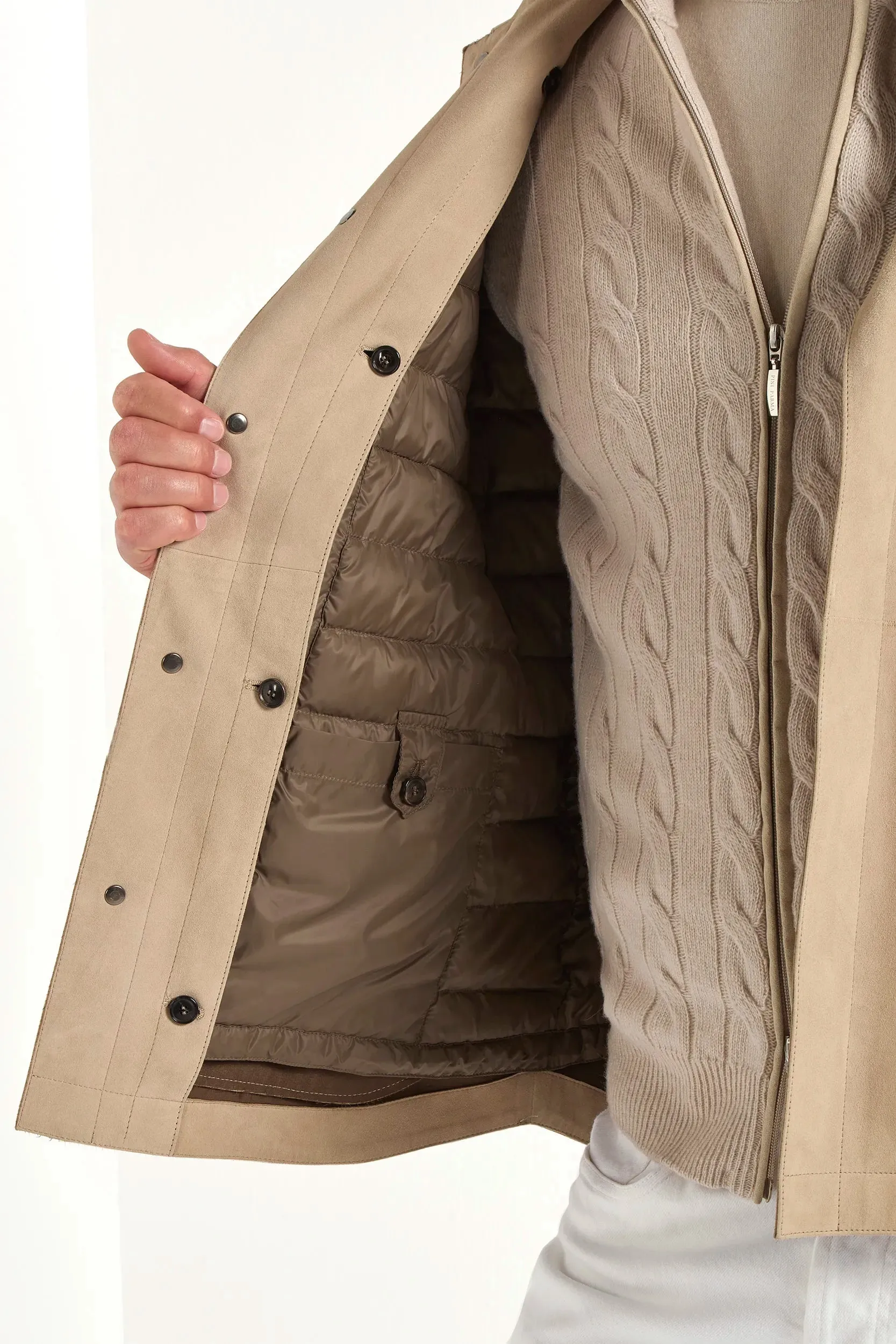 Flexible Waistband Taupe suede shirt jacket - Made in Italy