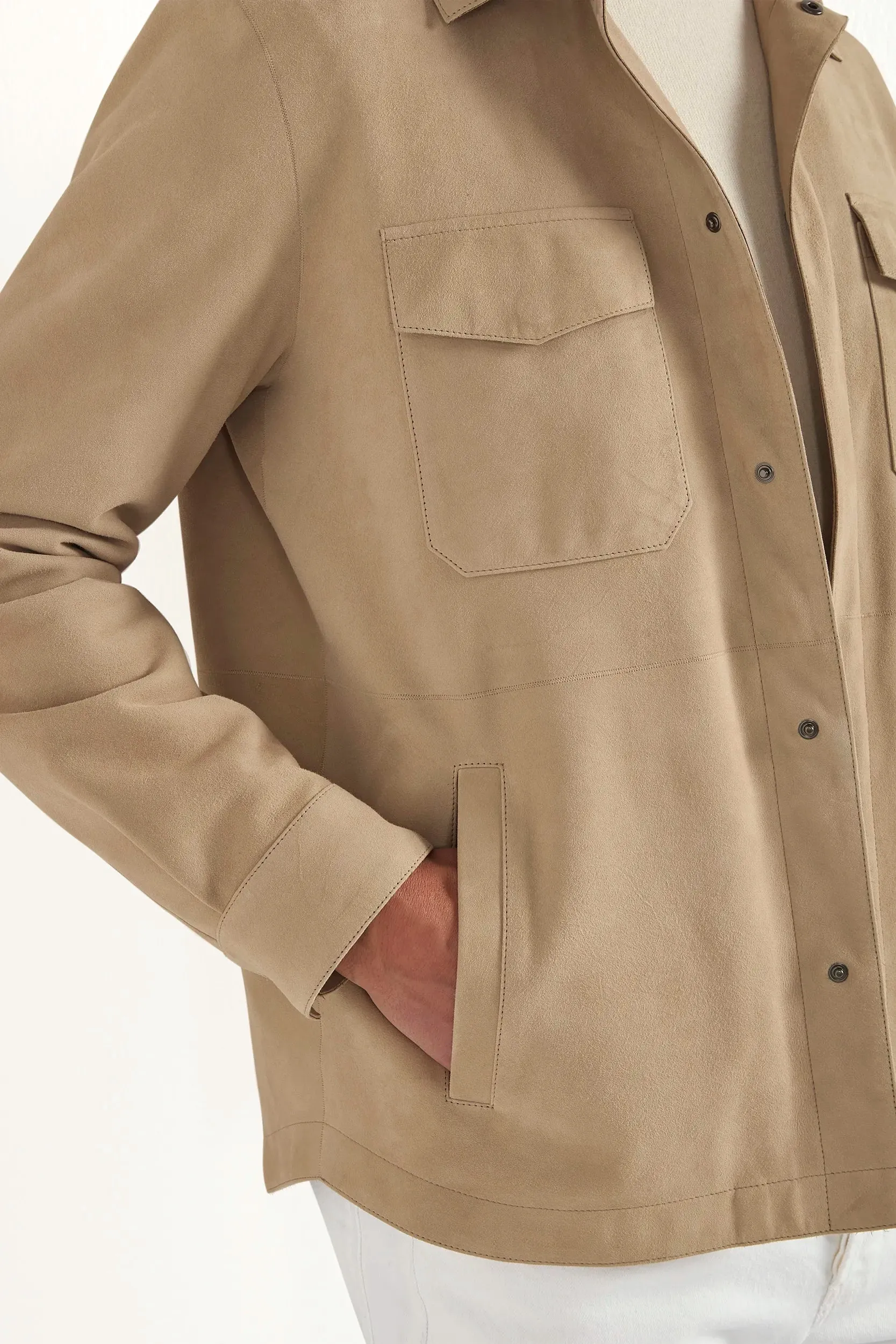 Taupe suede shirt jacket - Made in Italy Smooth Finish Lightweight Fabric