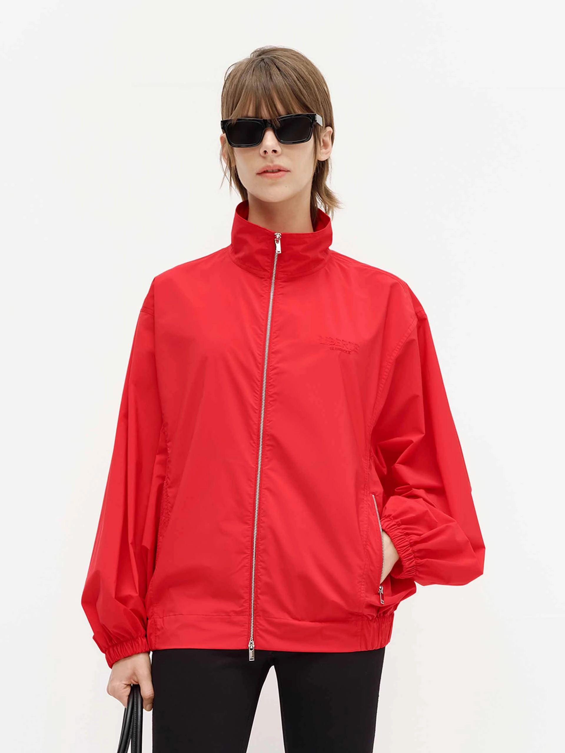 Volume Sleeve Zipper Coat Elasticized Edging Functional Piece