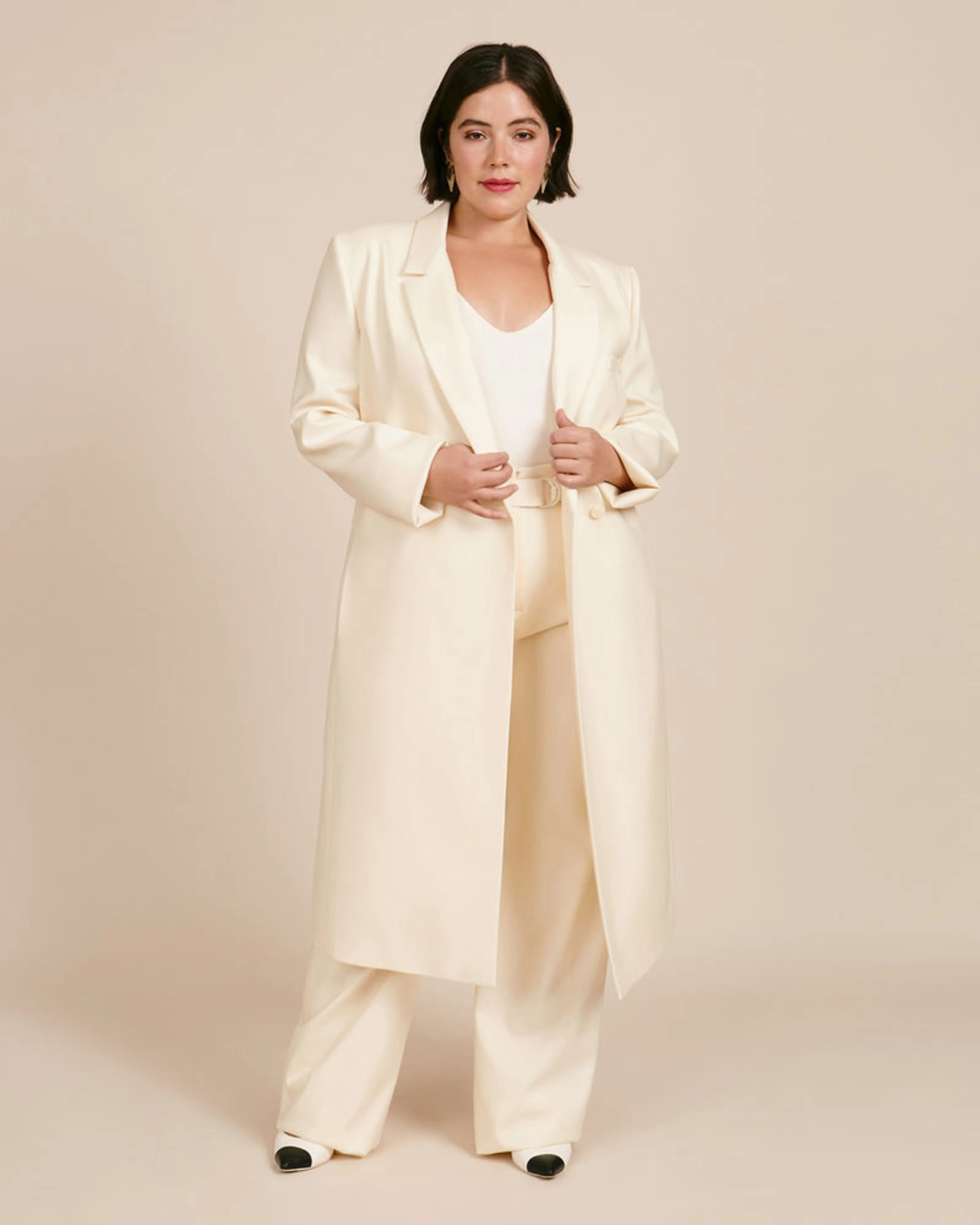 Stylish Insulation family gathering Luxe Wool Twill Double Breasted Blazer Coat | Ivory