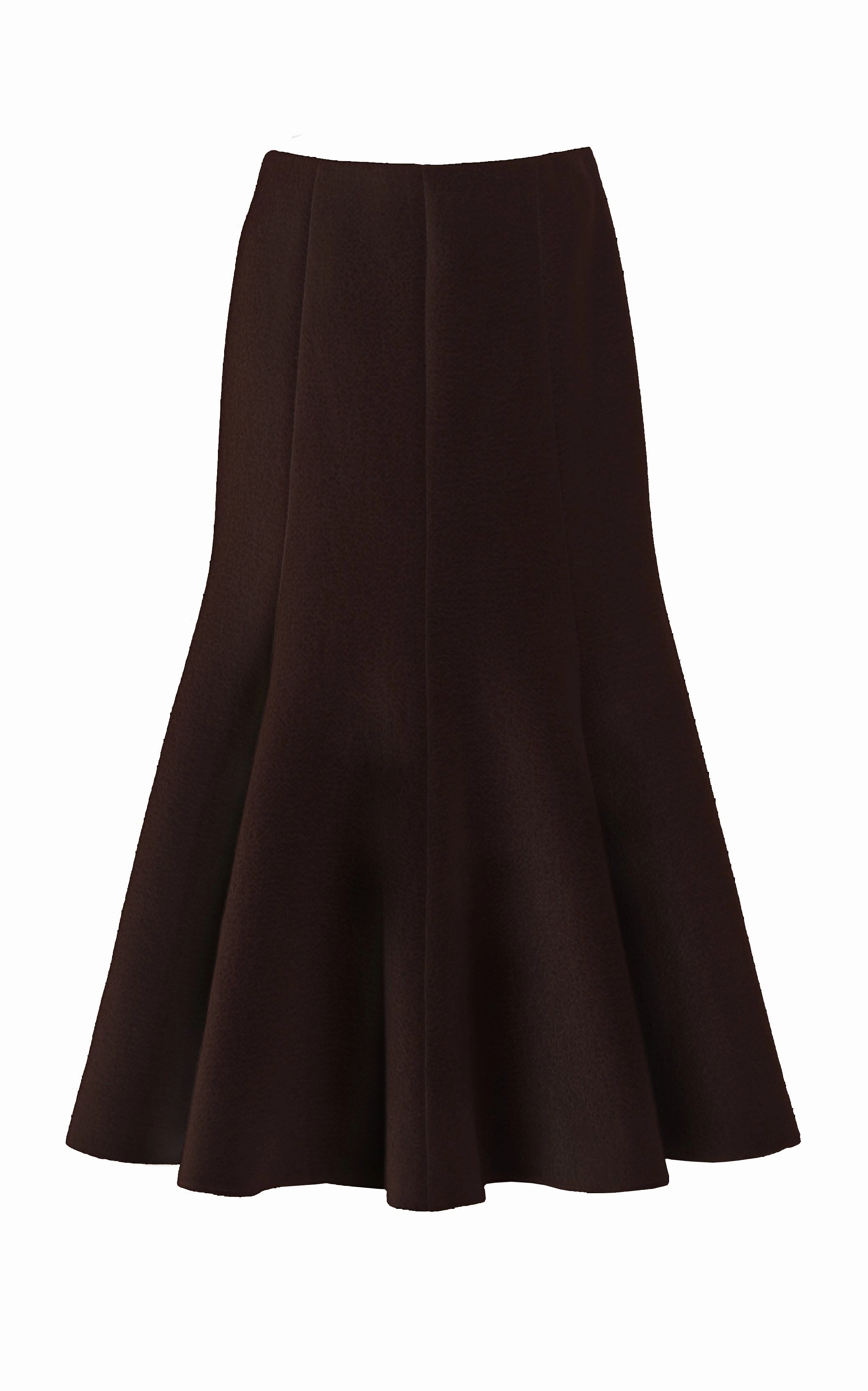 Amy Midi Skirt in Chocolate Double-Face Recycled Cashmere Felt Heritage Brand Shopping Trip