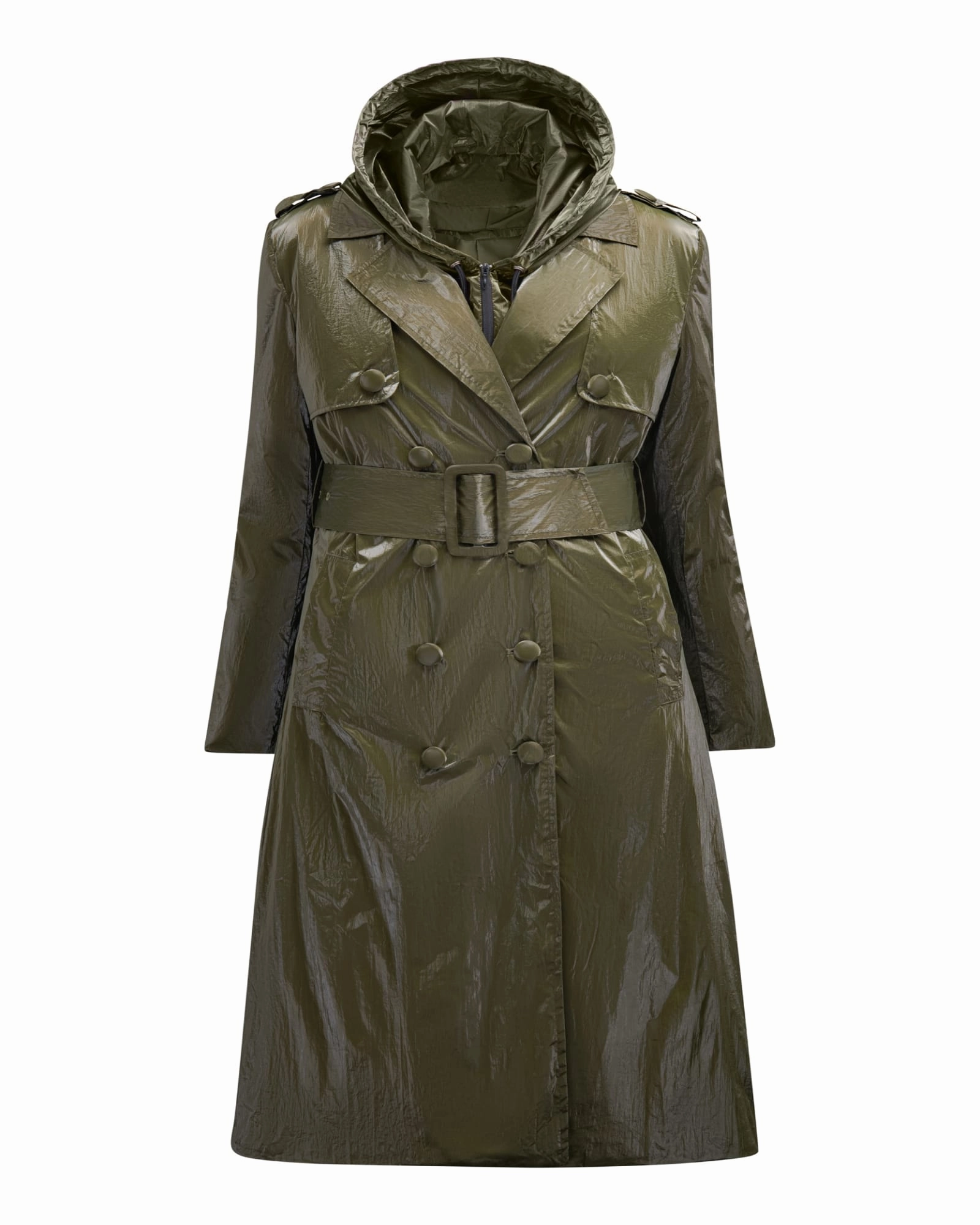 Ventilated Back Panel rainy weather The Drew Metallic Trench Coat | Green