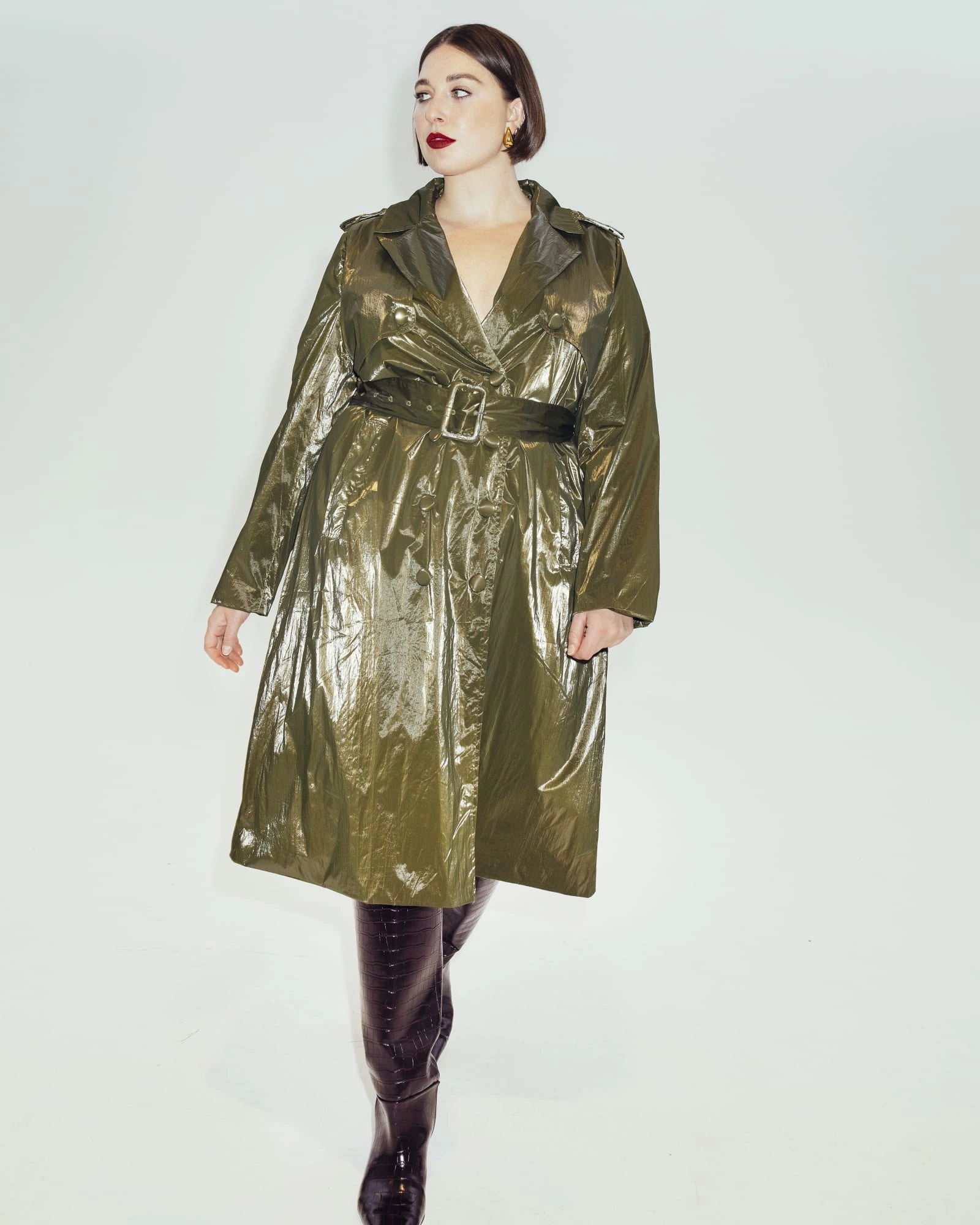 The Drew Metallic Trench Coat | Green Heat Reflective Tech