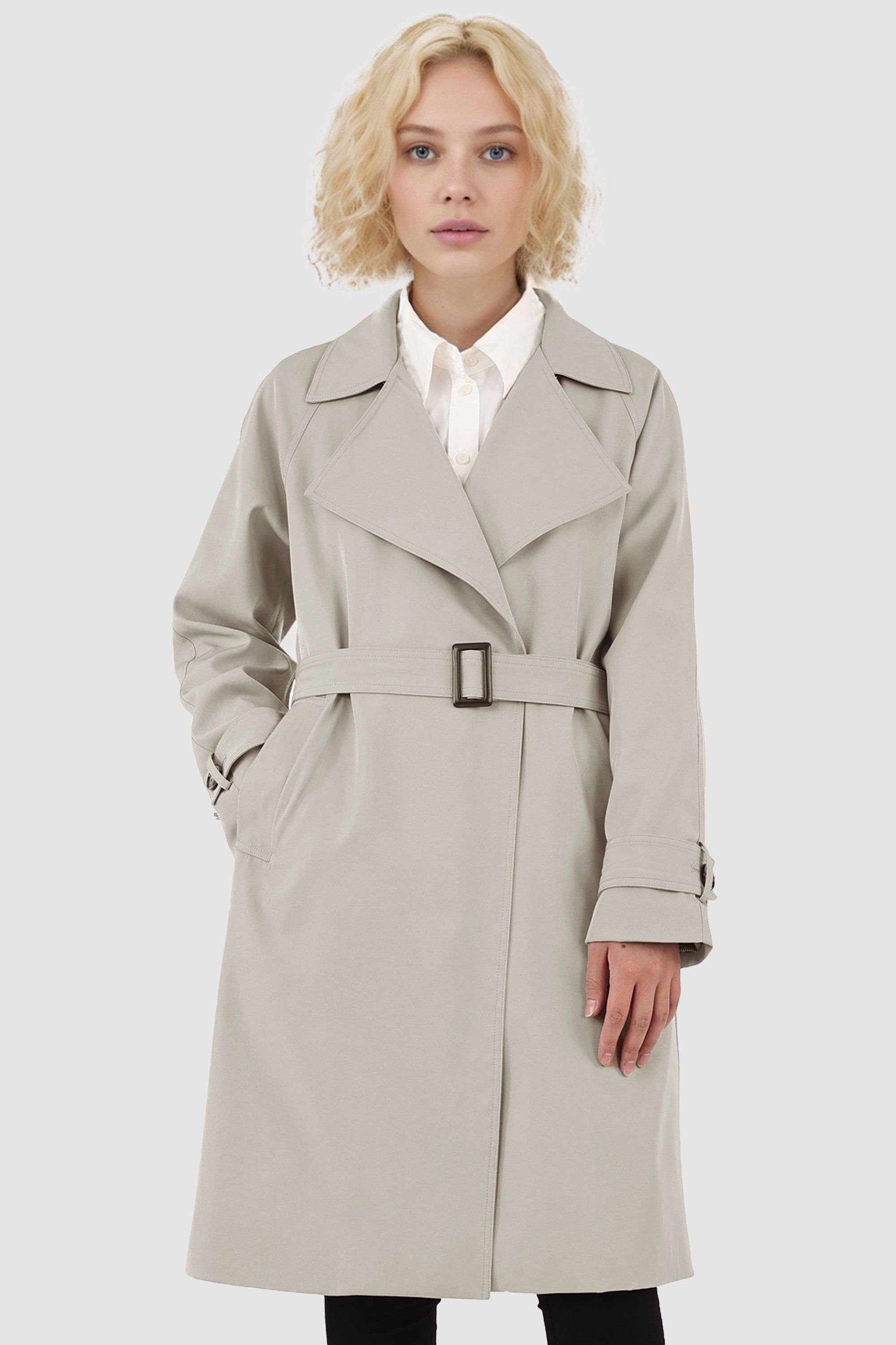Casual Belted Lapel Trench Belted Style Unisex Casual Fit