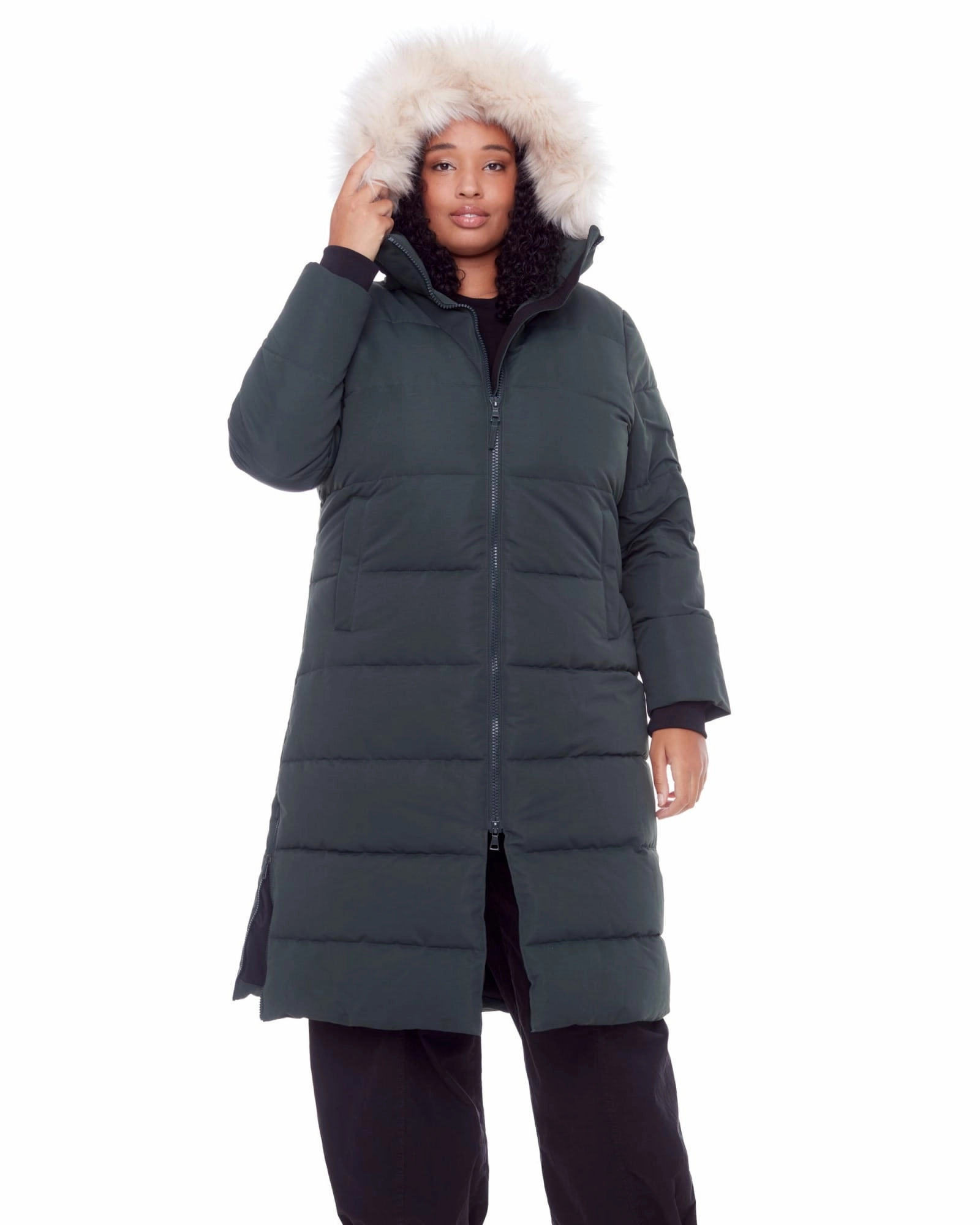 popular among teenagers Elastic waist Vegan Down  Ultra Long Length Parka | Green