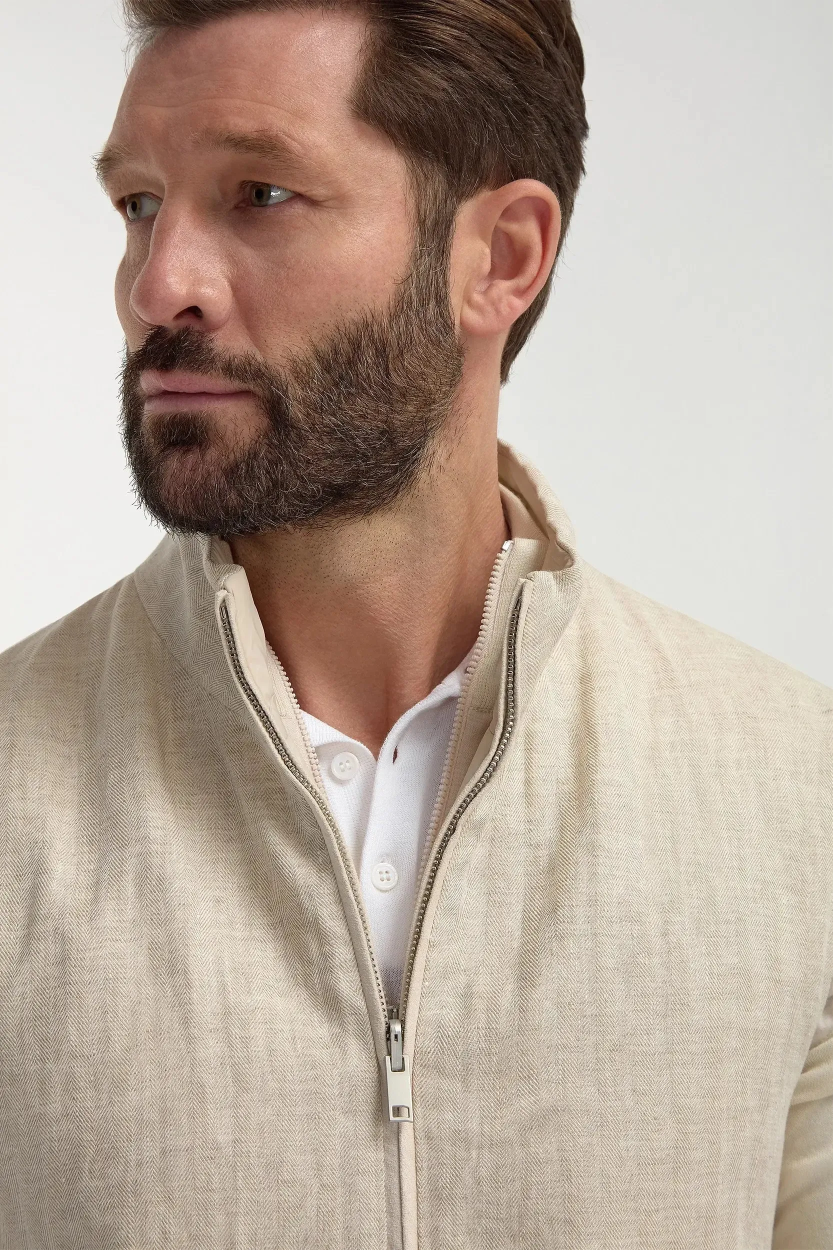 Flexible Joint Mobility Articulated Elbows Sand herringbone reversible vest - Made in Italy