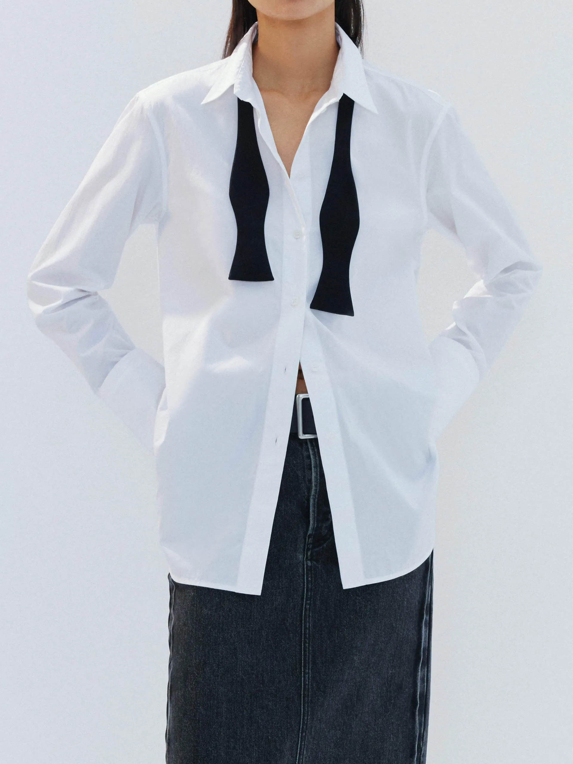 Tie Detail Cotton Shirt Classic Look Minimal Look