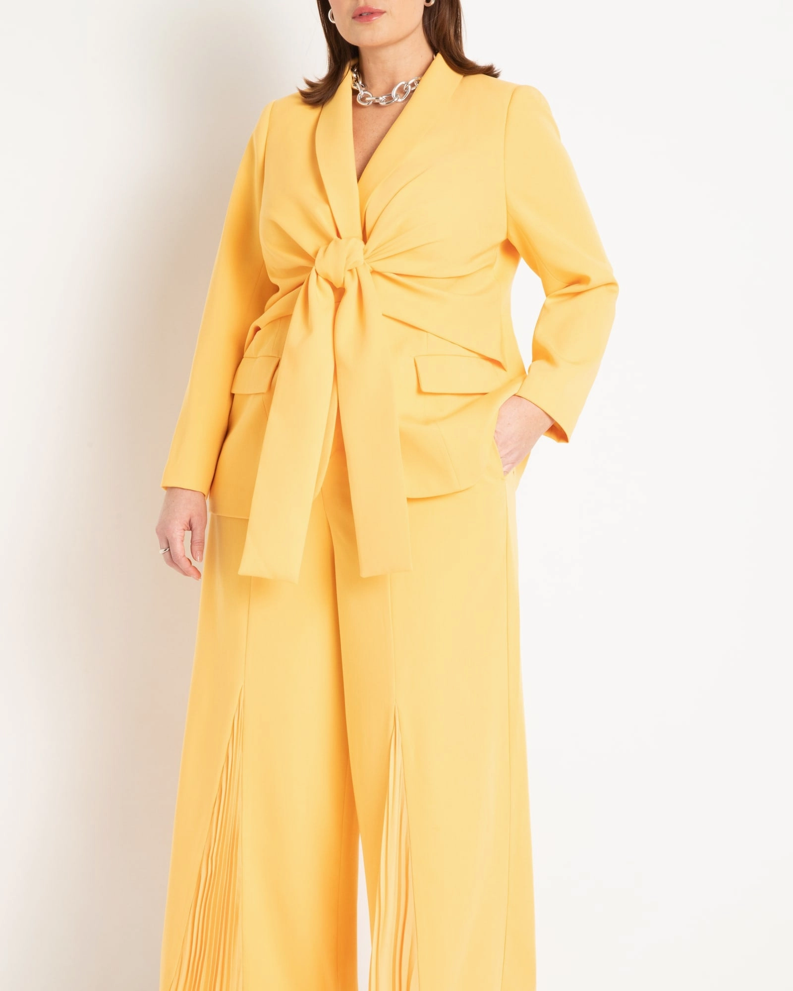 Tie Waist Blazer with Shawl Lapel | Amber Nano Coated Fabric