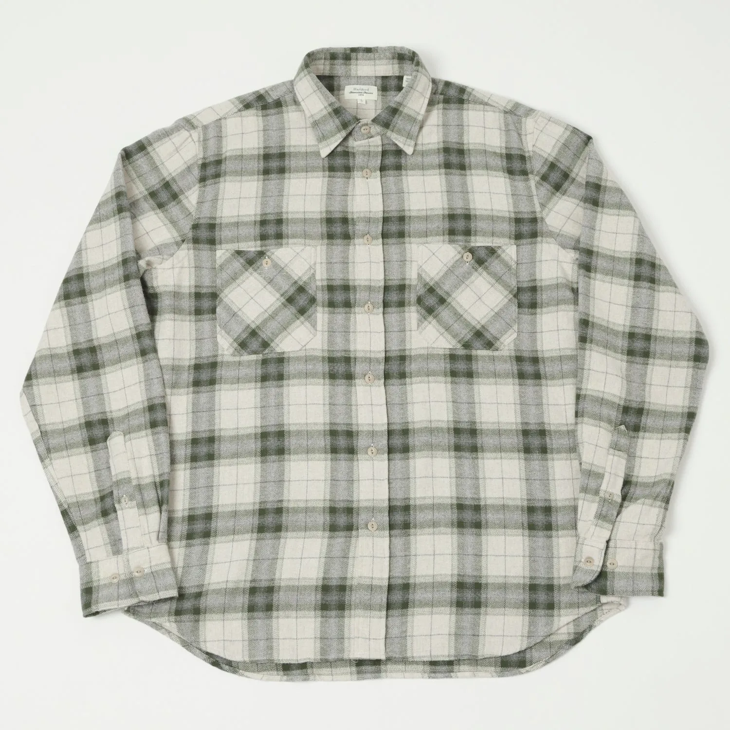 Multi Functional Pockets Matte Finish Hartford 'Pocket' Flannel Check Shirt - Green Check