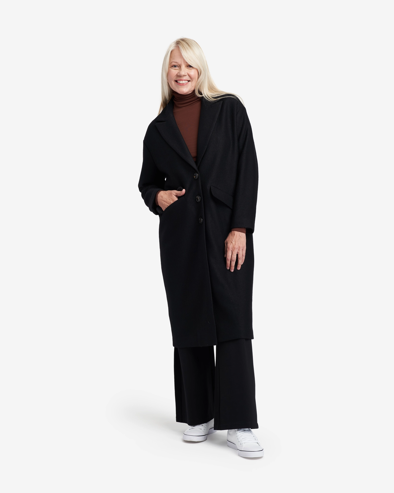 Perspective Elastic waist Willow Oversized Wool Cocoon Coat | Black