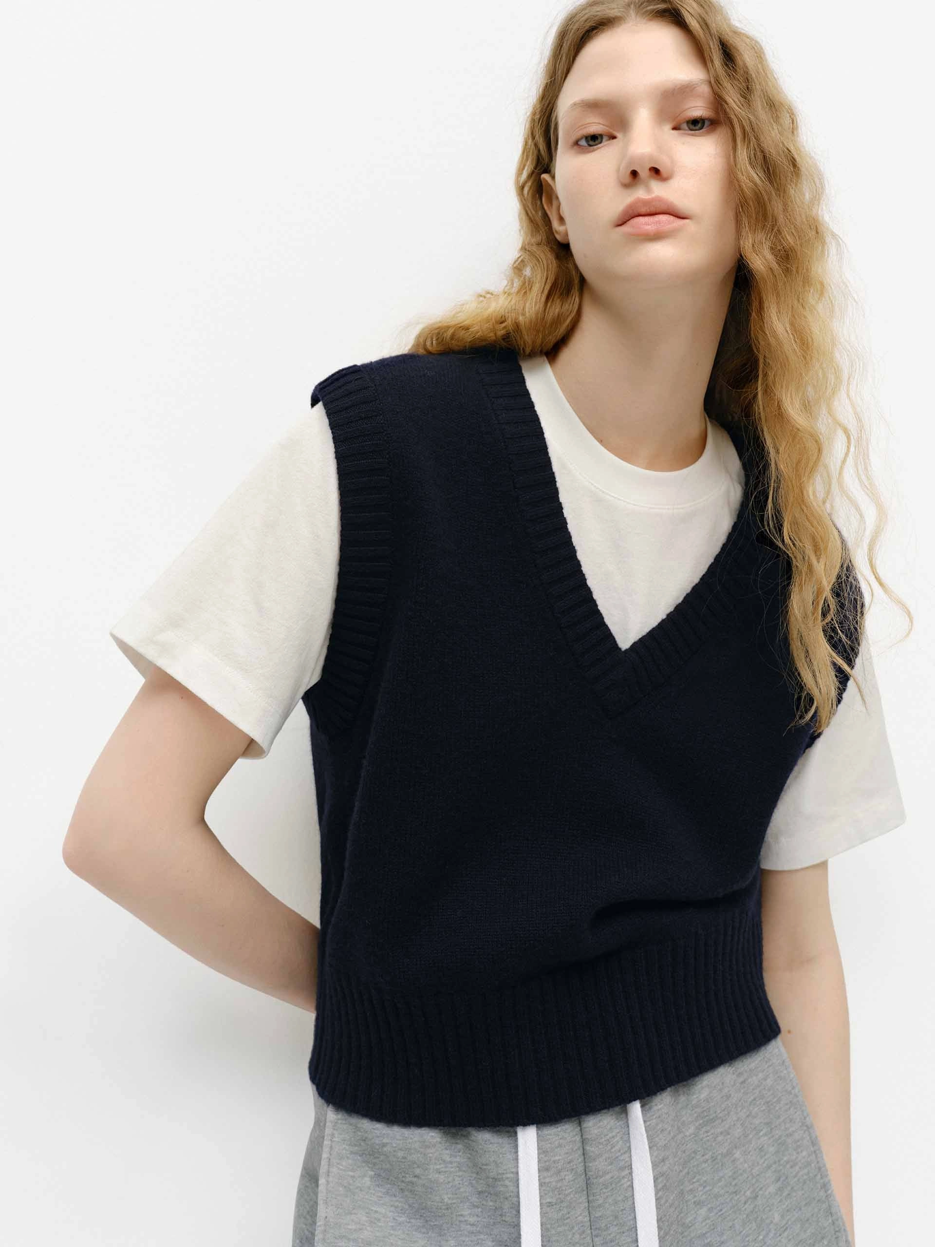 All Day Wear Fine Gauge Ribbed Trim Knit Vest