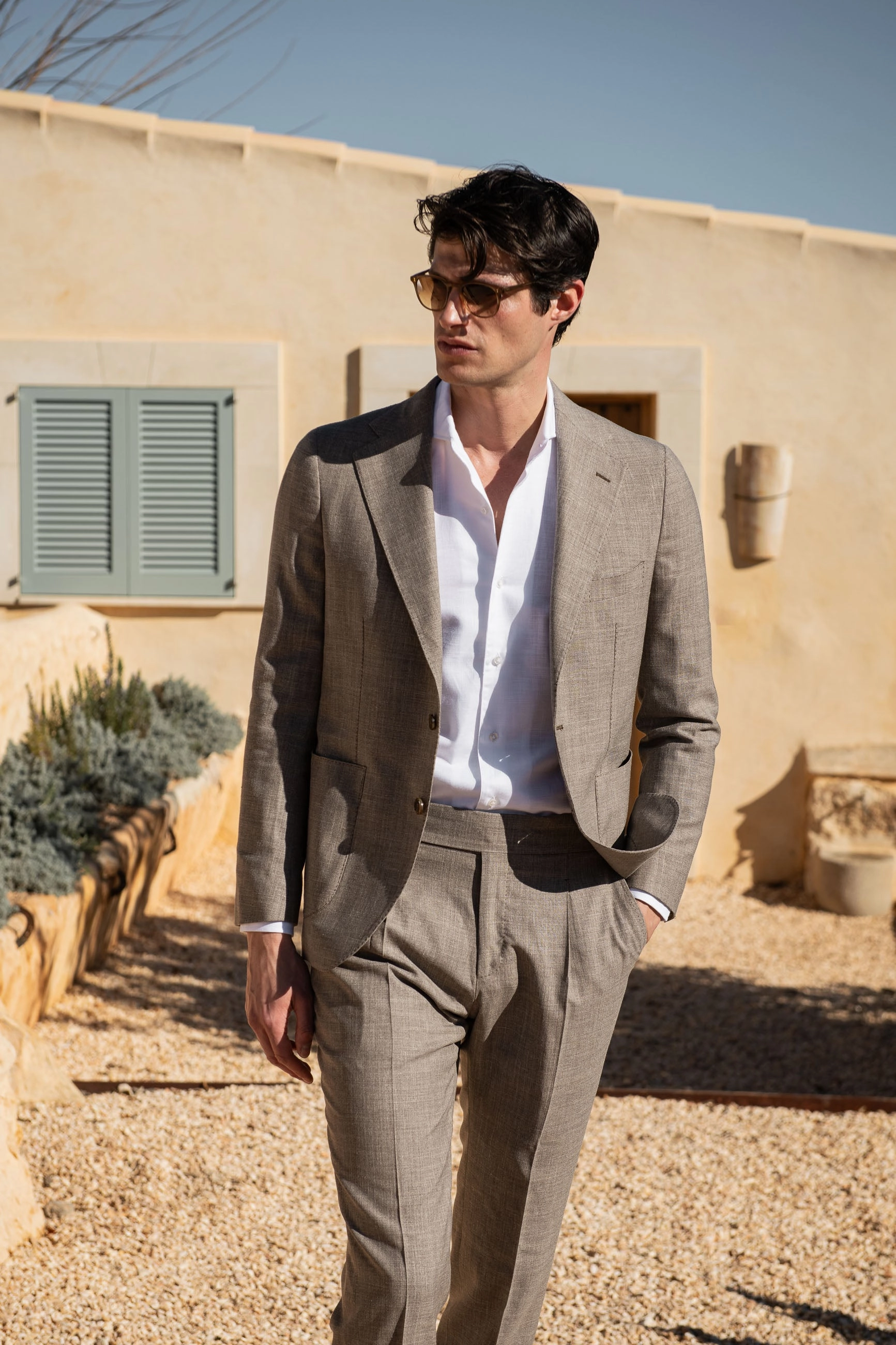 Premium Tailored Look Tobacco wool silk and linen suit - Made in Italy