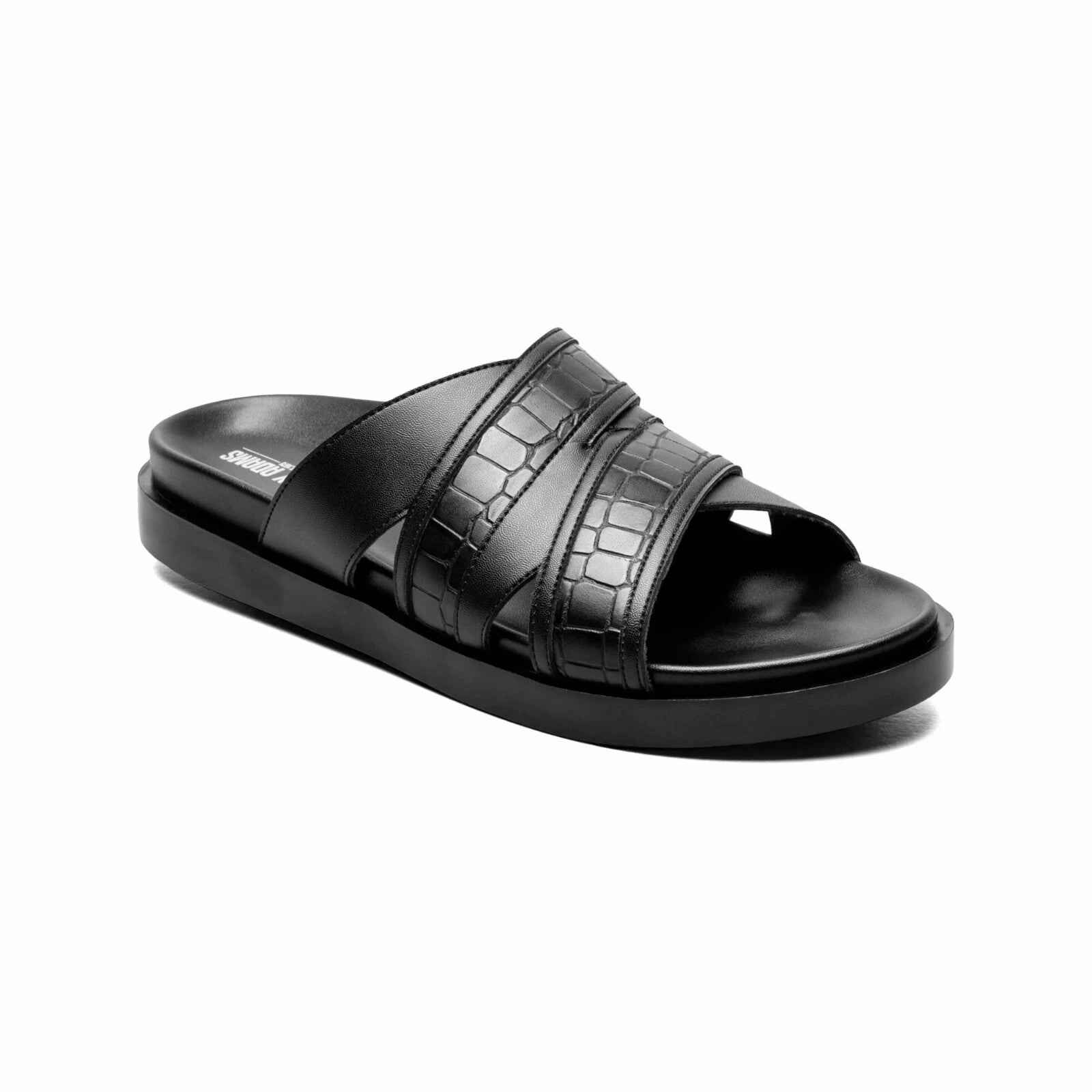 Perfect Walking Stacy Adams Mondo 25597-001 Sandal Men Black Cross Strap Slip-On Slide HAM471