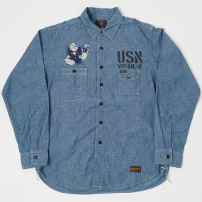 Seamless Sides TOYS McCOY 'Popeye' Print Military Chambray Shirt - Blue