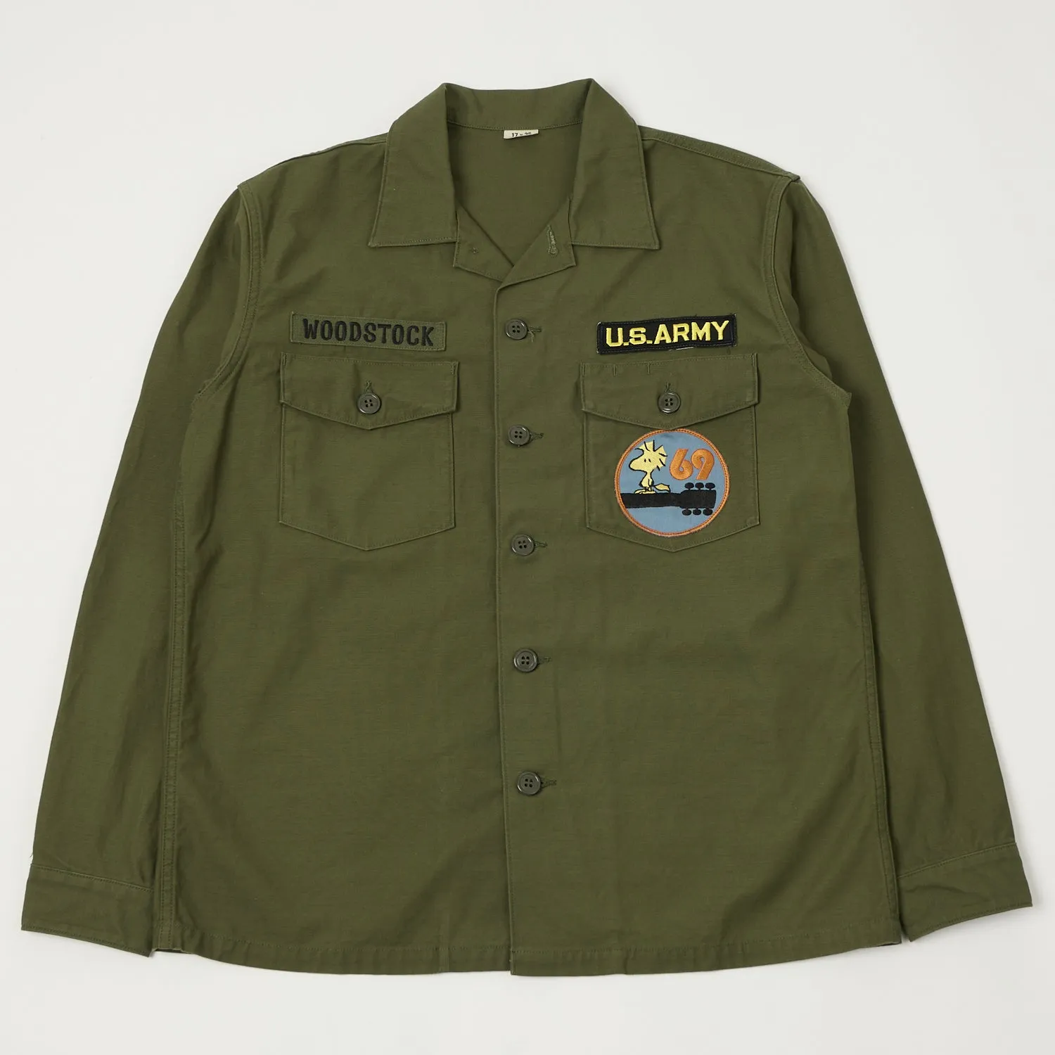 Everyday Comfort Lakeside Relaxation TOYS McCOY Snoopy 'Woodstock 69' OG-107 Cotton Sateen Shirt - Olive