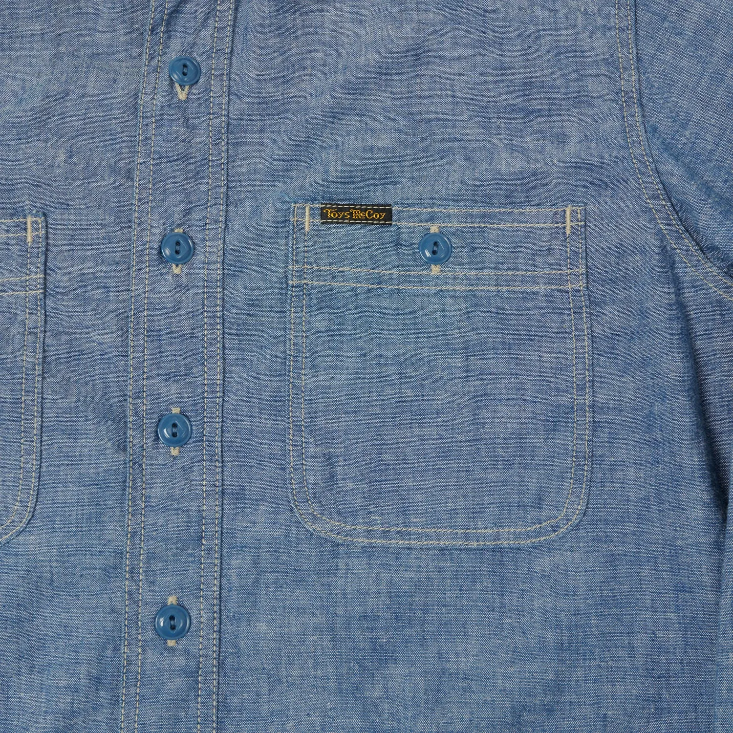 TOYS McCOY 'Steve McQueen' Chambray Work Shirt - Blue Flatlock stitching