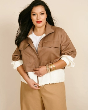 Selva Cropped Windbreaker | Camel Leather Flex Mobility System